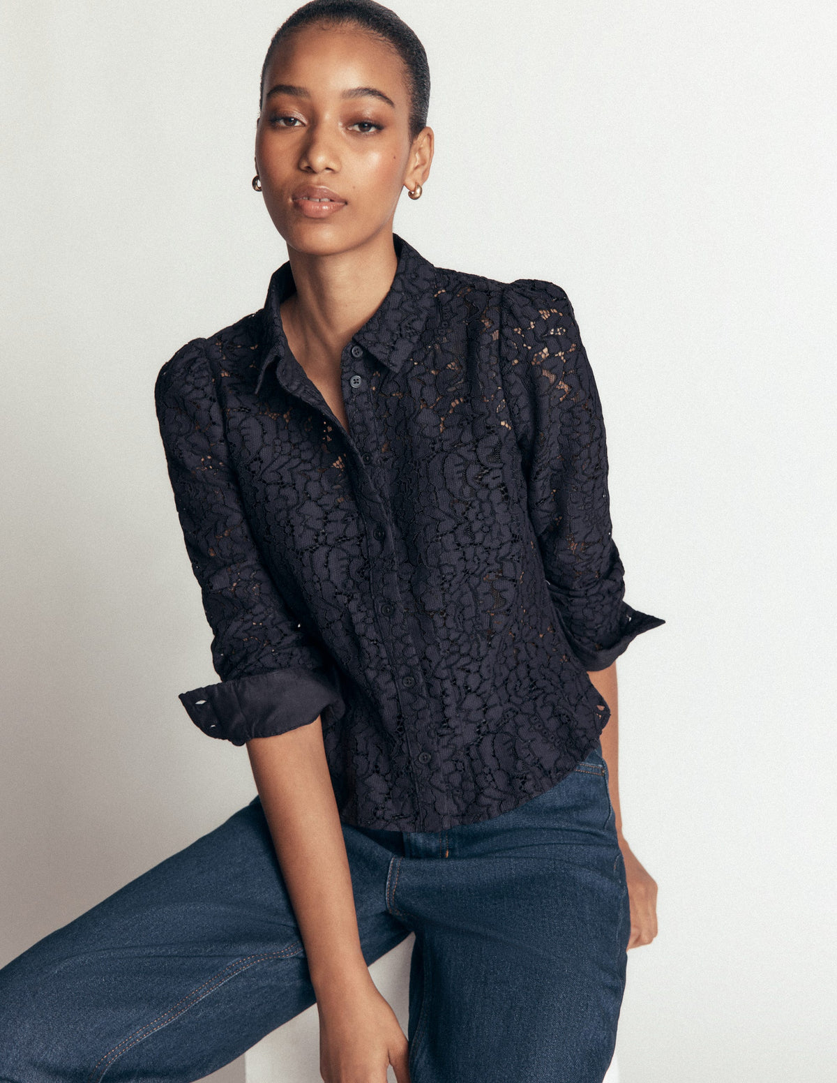 Julia Darted Lace Shirt-Navy-1