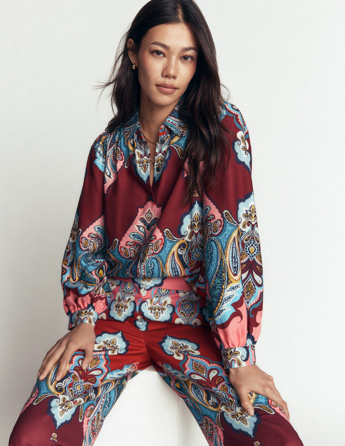 Long Sleeve Printed Shirt-Multi, Popping Paisley-2
