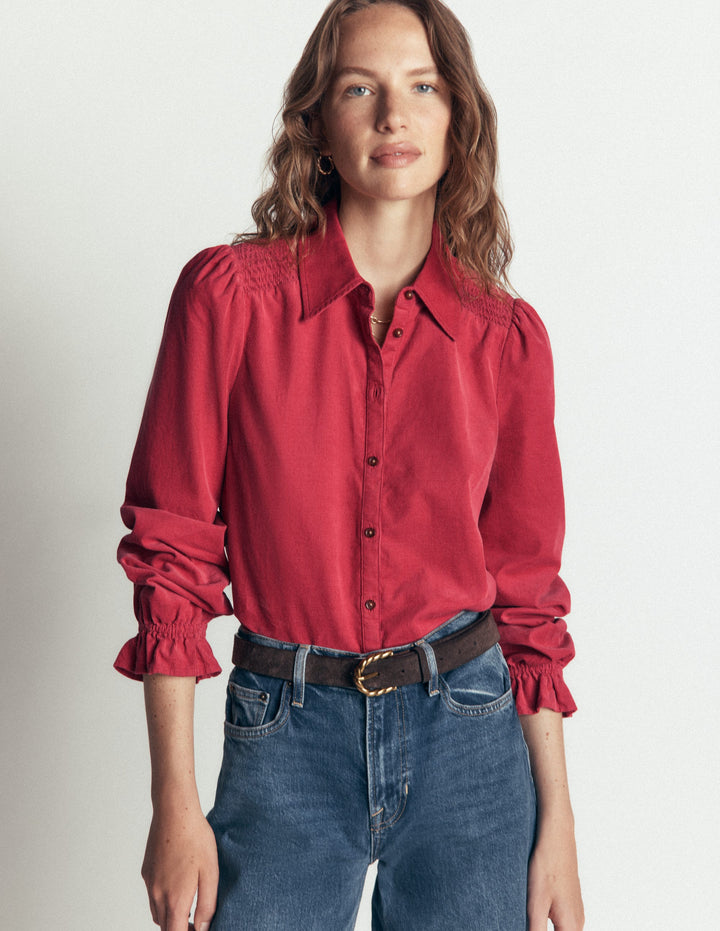 Violet Smock Shoulder Cord Top-Cherry Blush