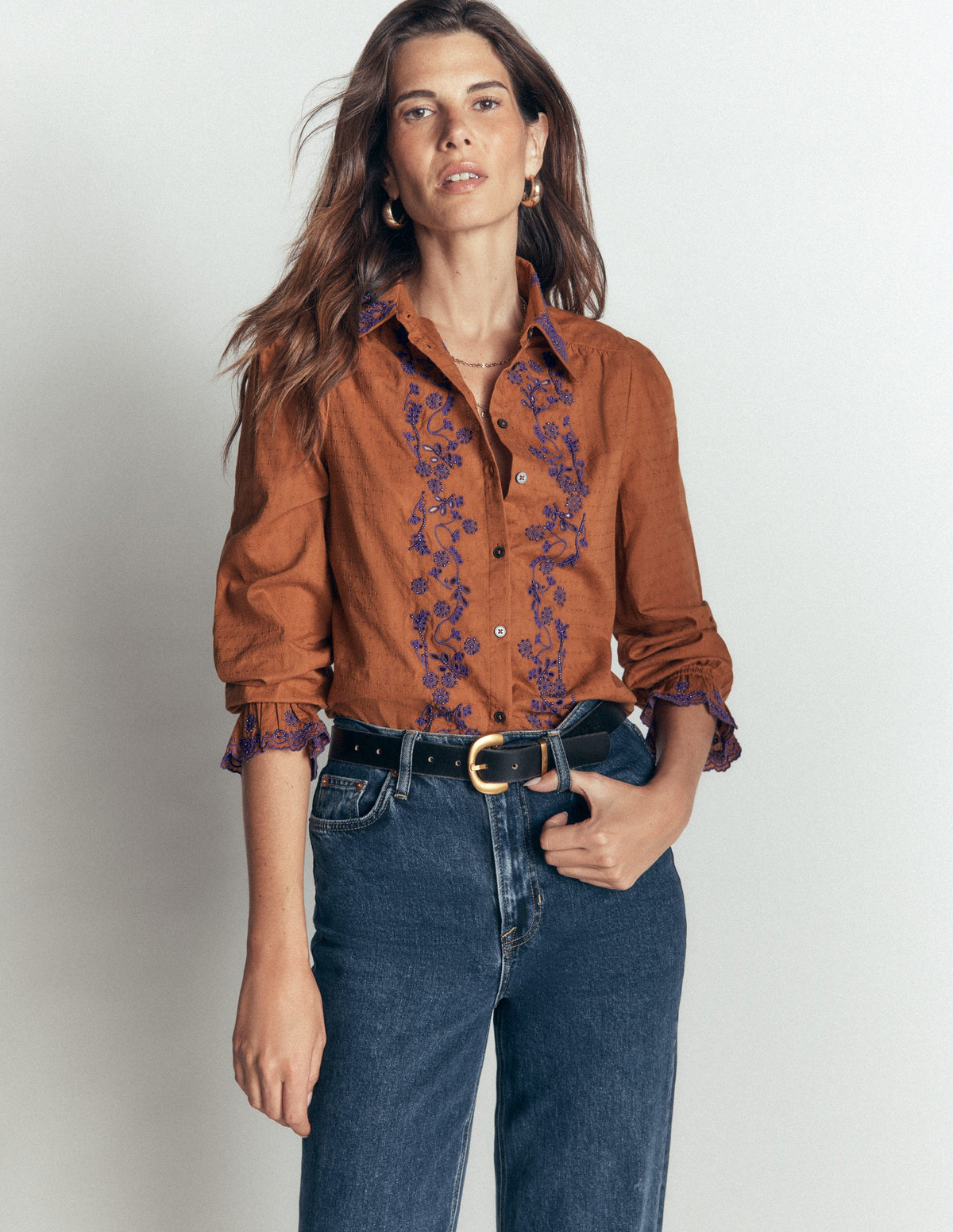 Violet Cotton Top-Brown Beaded-1