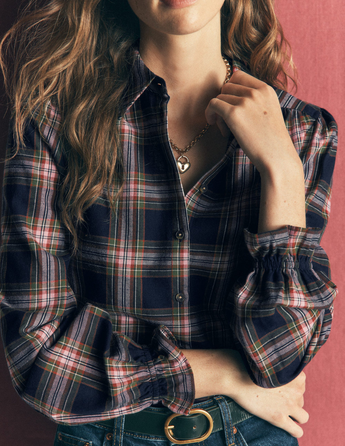 Violet Cotton Top-Navy, Green and Pink Check-2