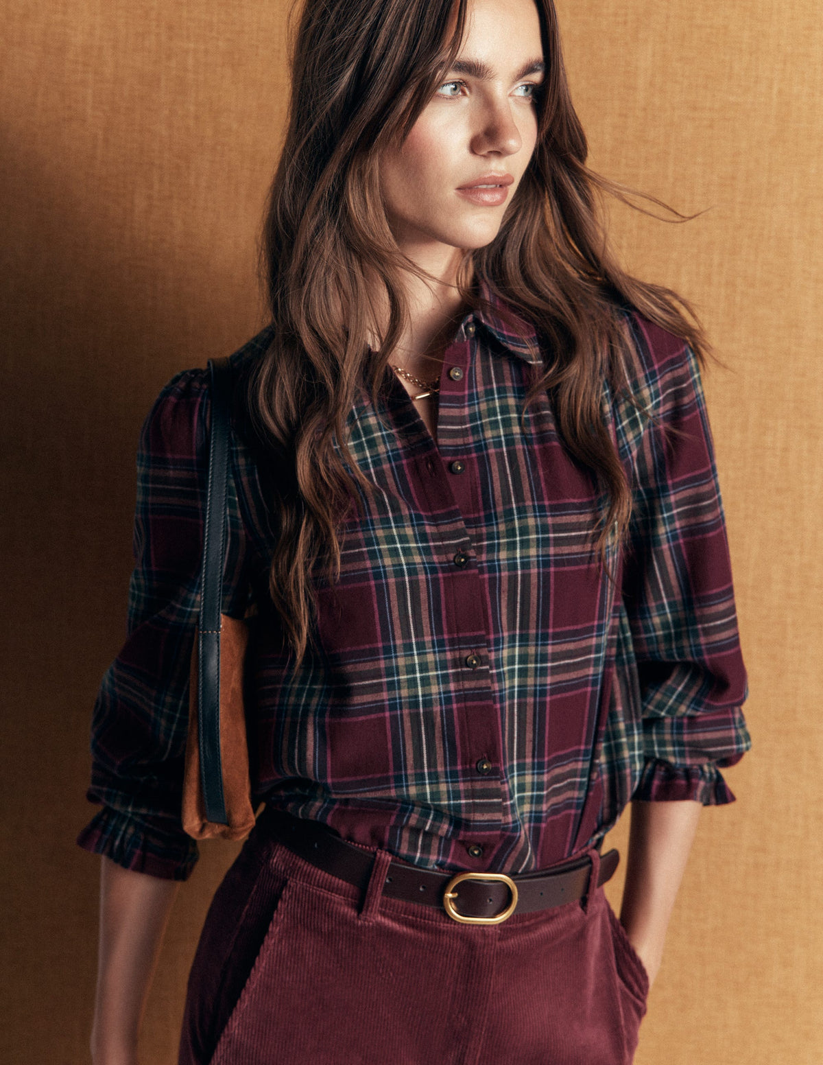 Violet Cotton Top-Maroon and Olive Check - Image 1