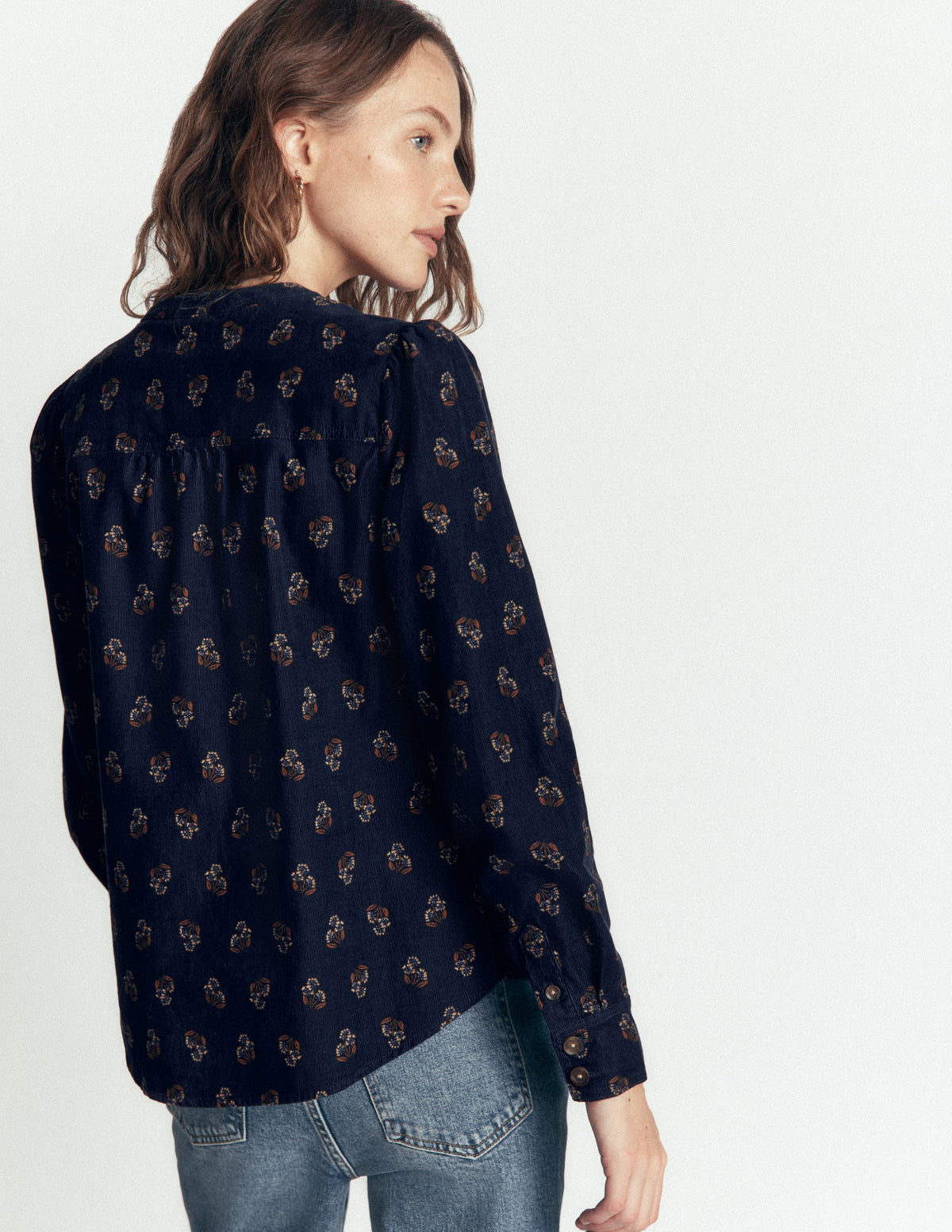 Thea Cord Shirt-French Navy, Ditsy Carnation - Image 3