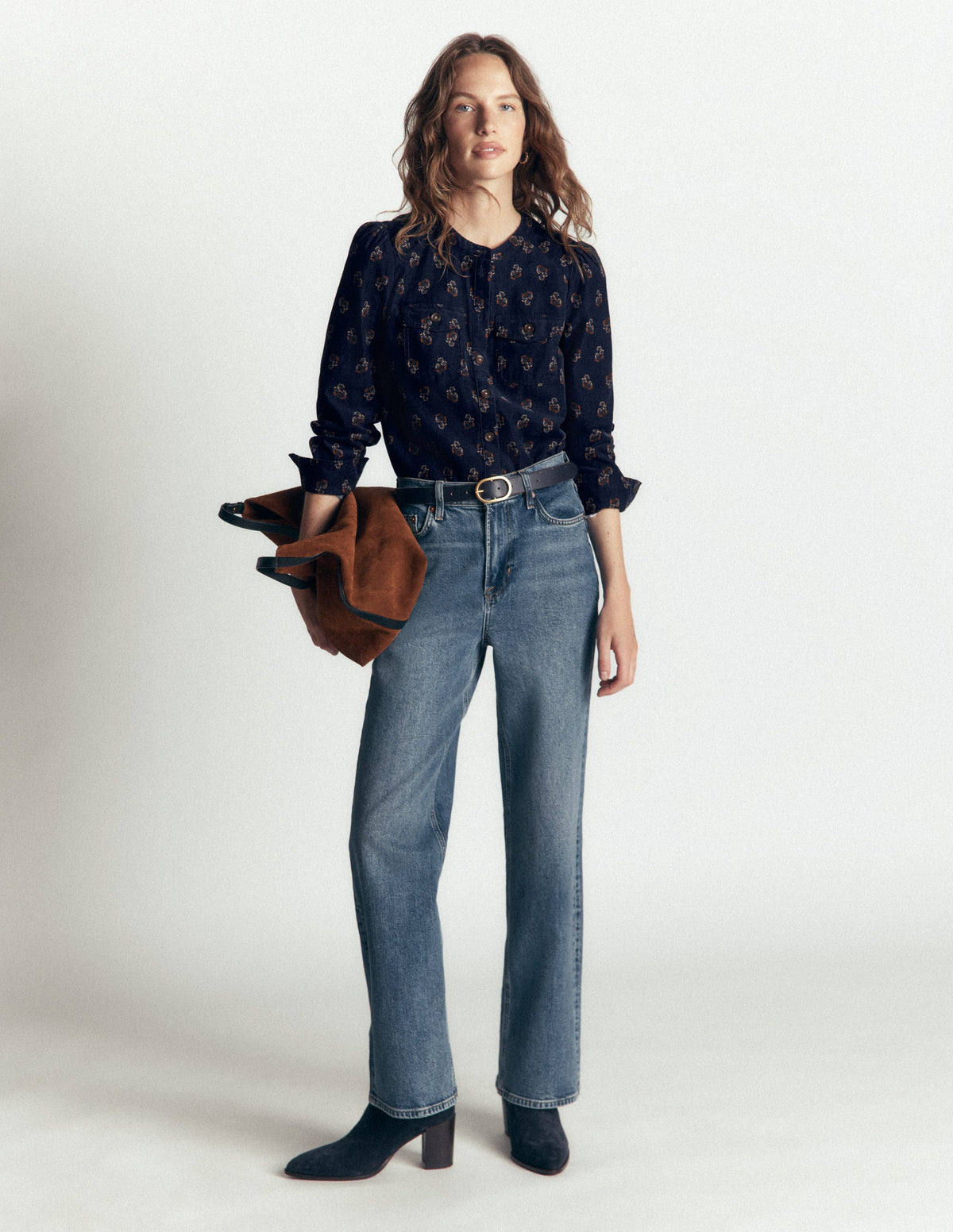 Thea Cord Shirt-French Navy, Ditsy Carnation - Image 4