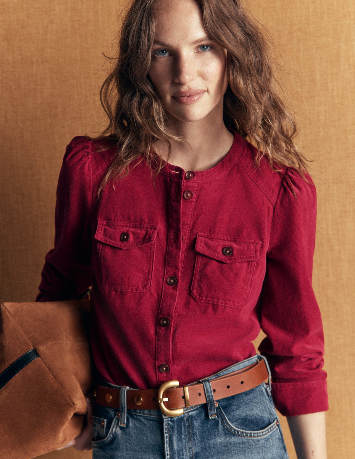 Thea Cord Shirt-Red Earth - Image 1