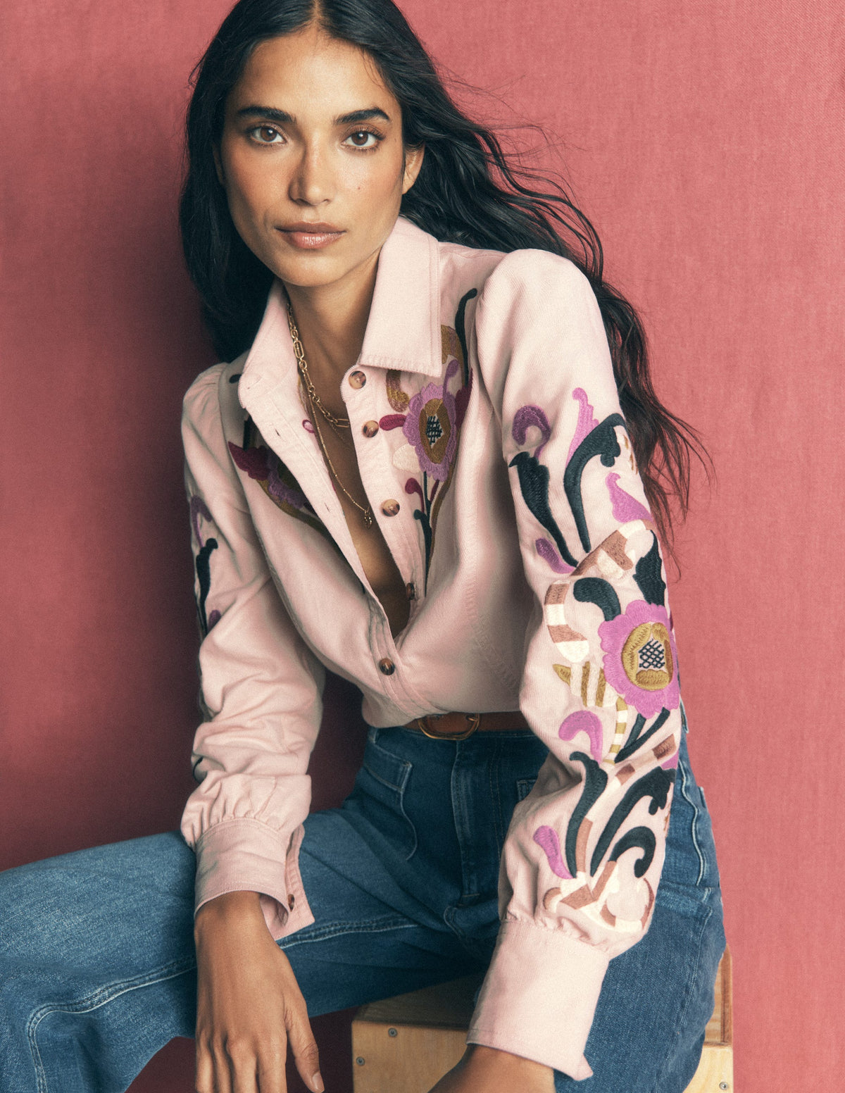 Sky Cord Shirt-Almond Milk, Embroidered - Image 5