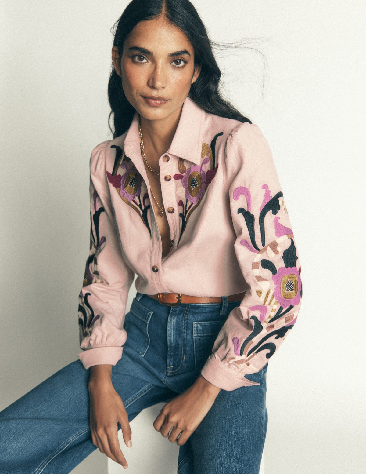 Sky Cord Shirt-Almond Milk, Embroidered - Image 6