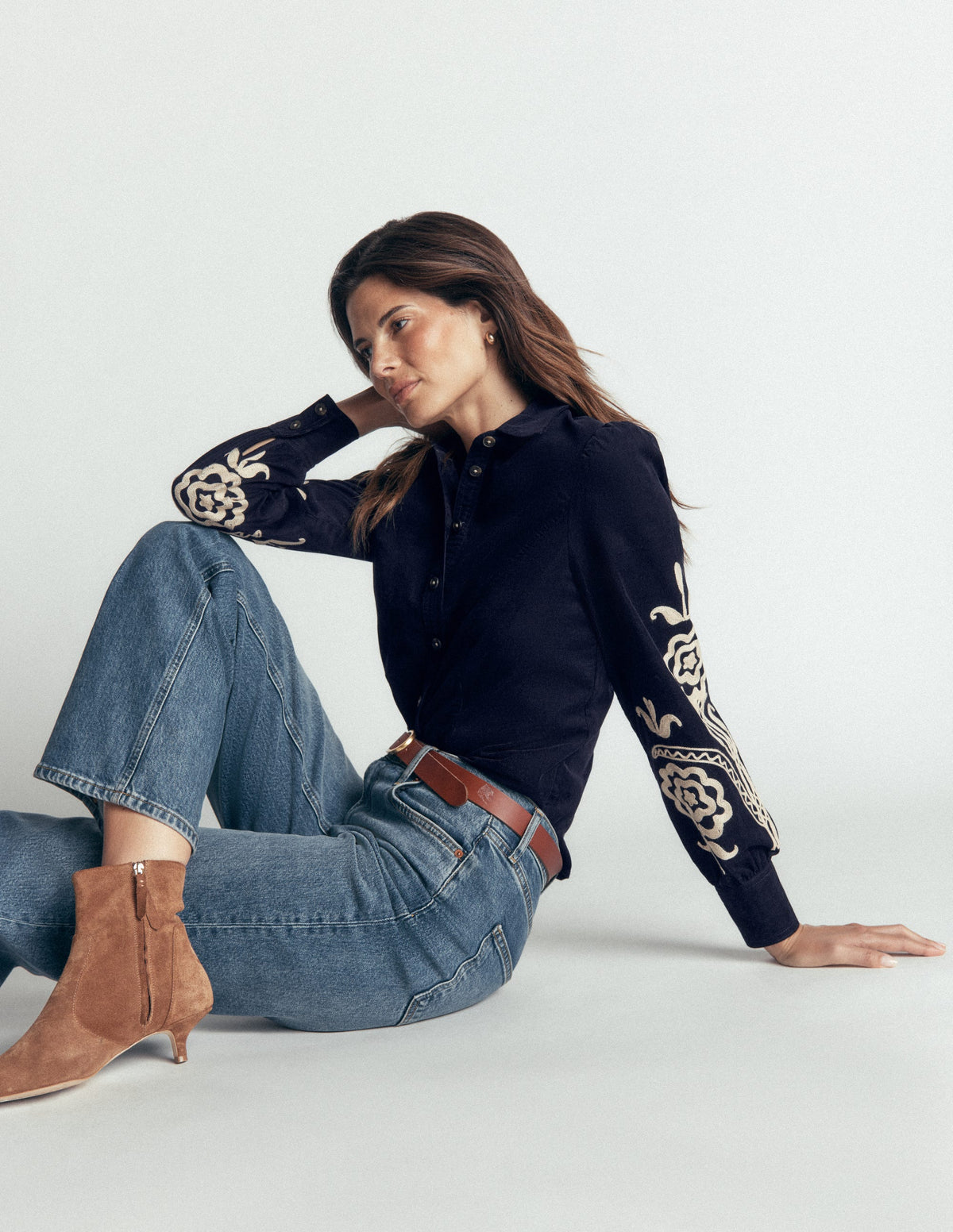 Sky Cord Shirt-Navy, Embroidered-1