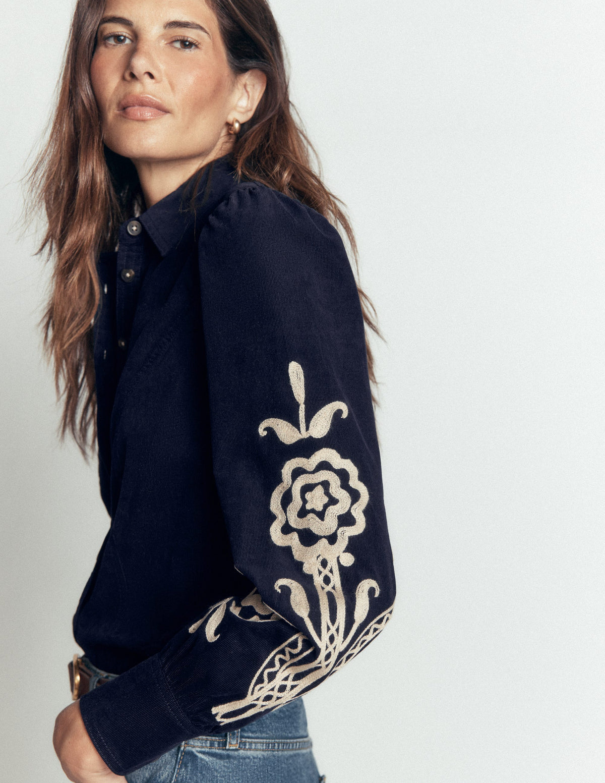 Sky Cord Shirt-Navy, Embroidered - Image 5