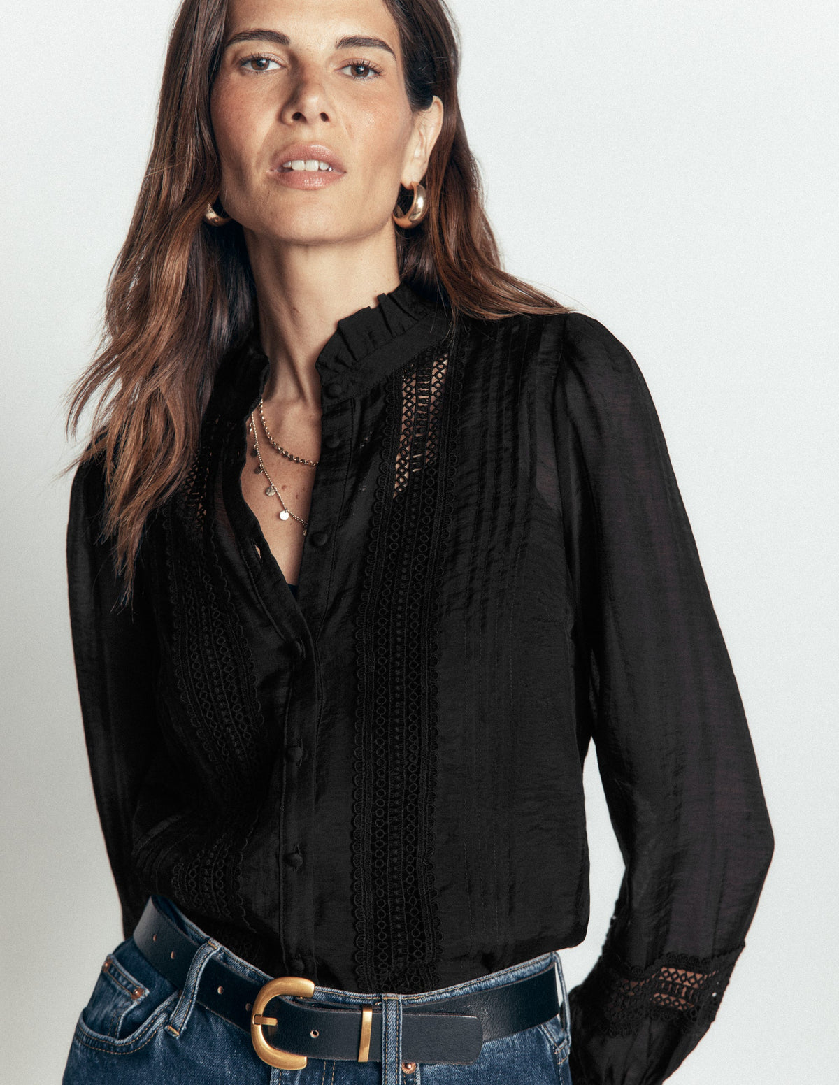 Lace Trim Top-Black - Image 3