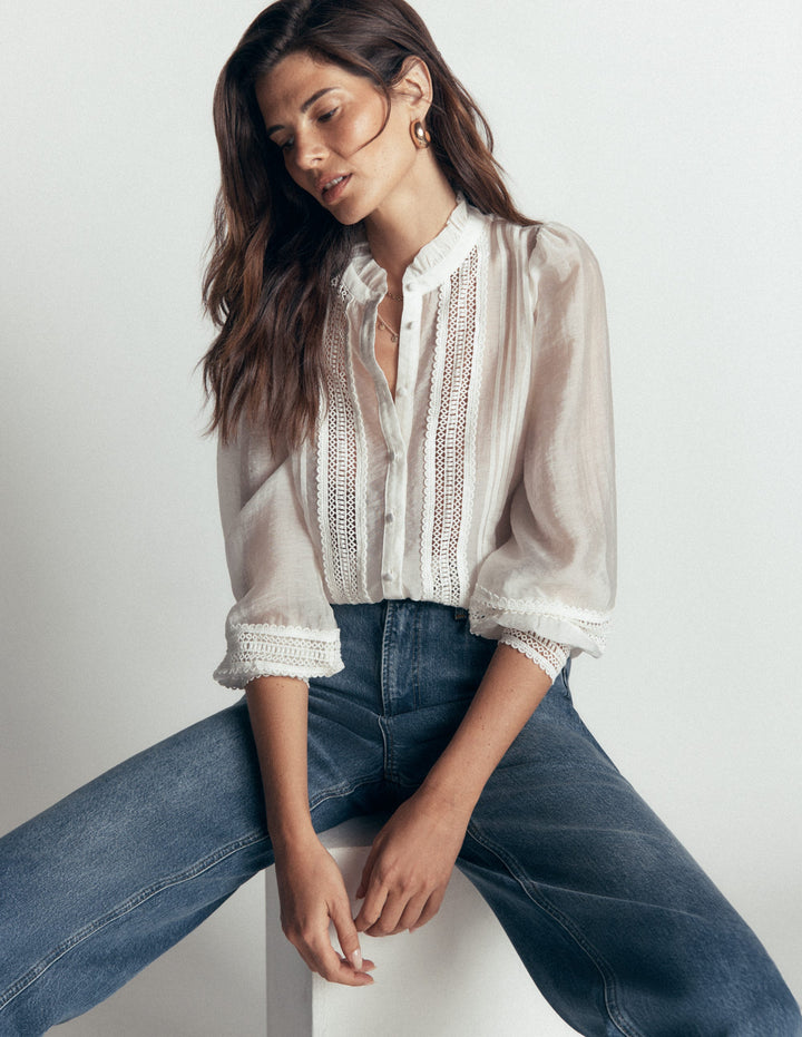 Lace Trim Top-Ivory