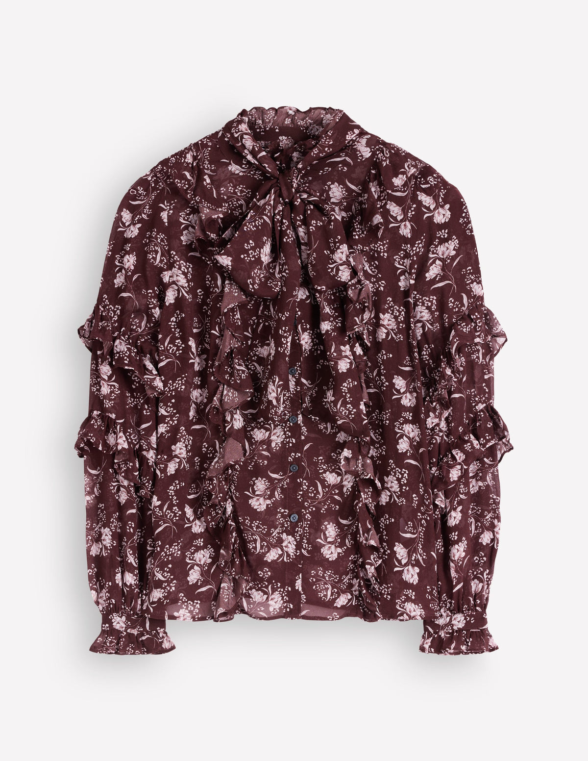 Ruffled Georgette Top-Chocolate, Enchanted Sprigs - Image 8
