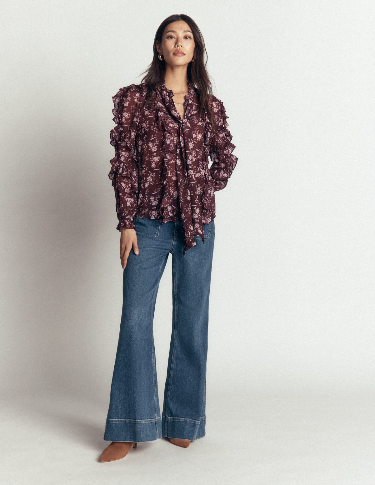 Ruffled Georgette Top-Chocolate, Enchanted Sprigs-4