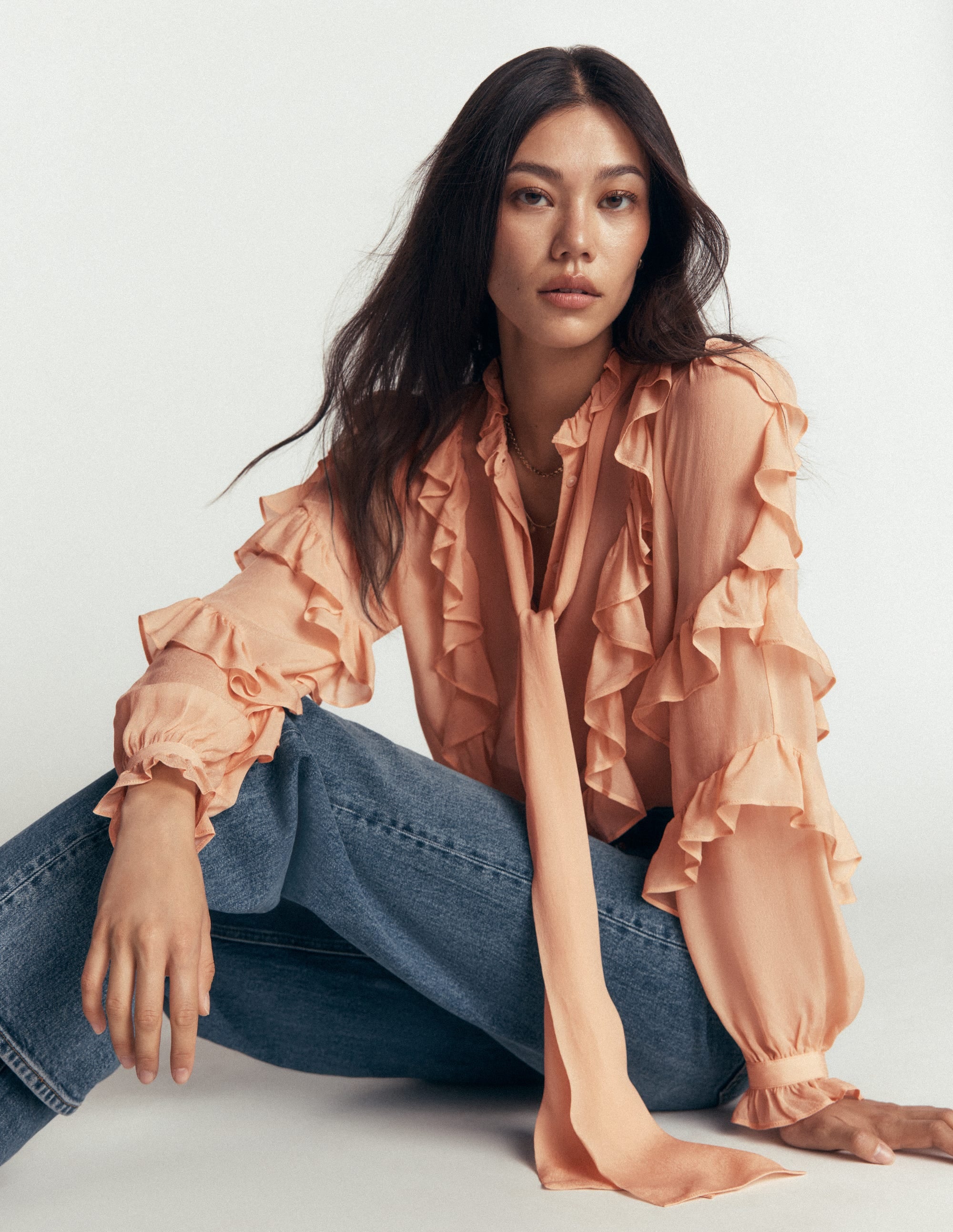 Ruffled Georgette Top-Soft Peach - Image 2