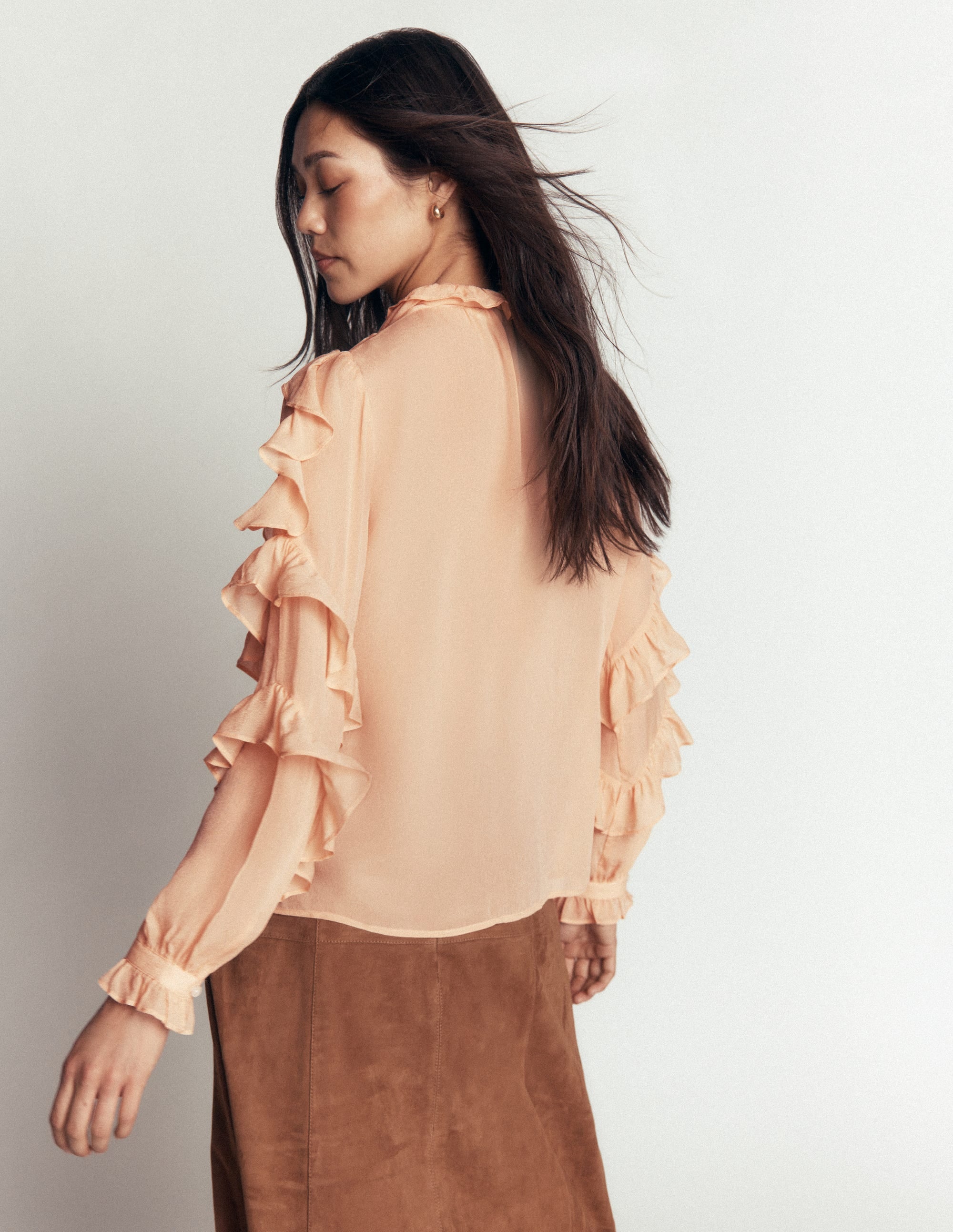 Ruffled Georgette Top-Soft Peach - Image 4