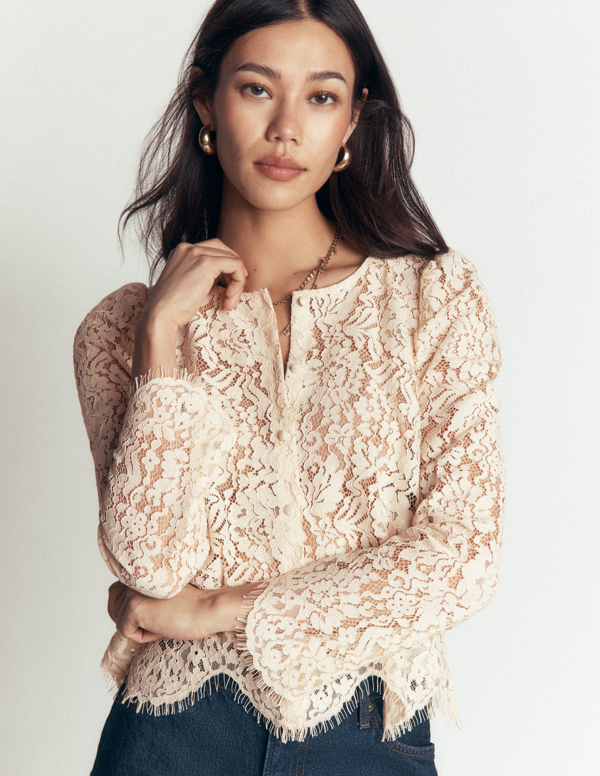 Lace Puff Sleeve Top-Warm Ivory-5