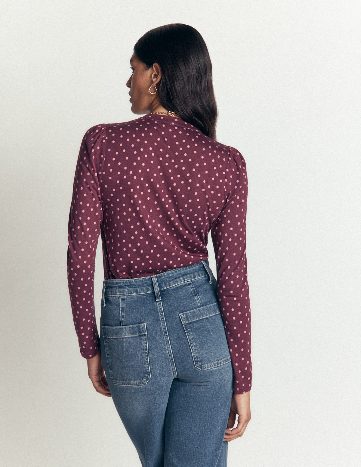 Supersoft Puff Sleeve Shirt-Dark Cherry, Painted Dot-3