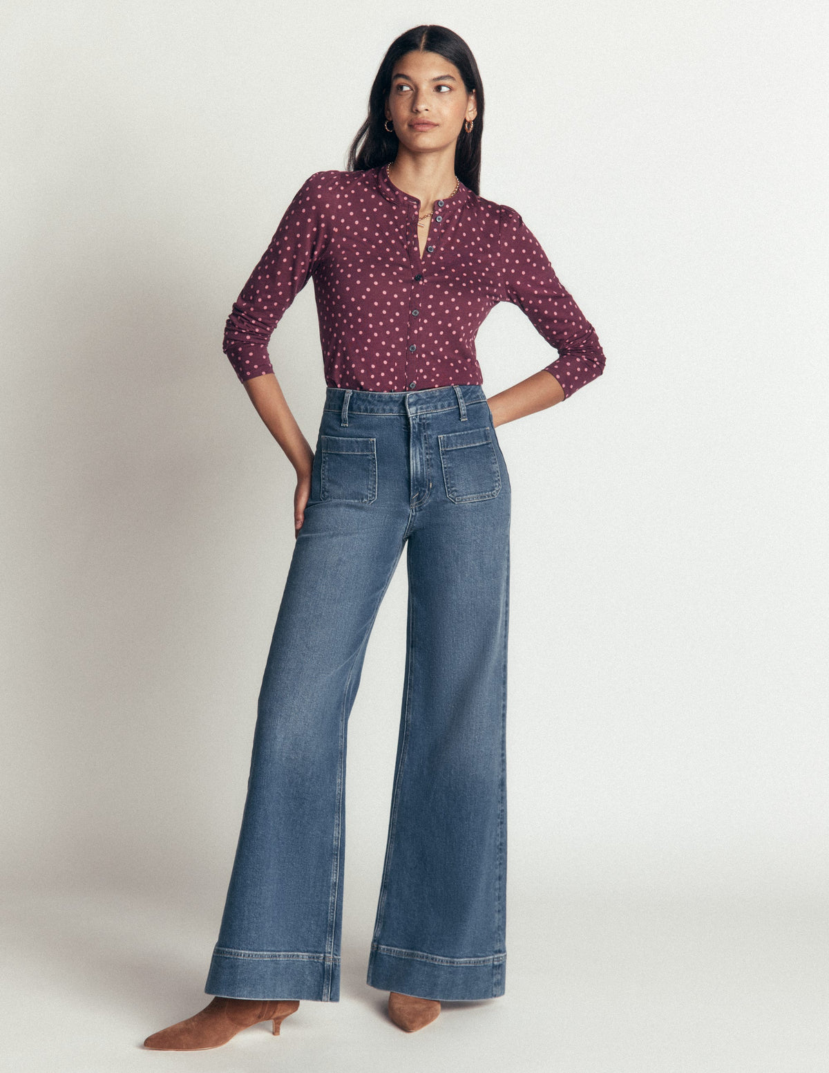 Supersoft Puff Sleeve Shirt-Dark Cherry, Painted Dot - Image 4