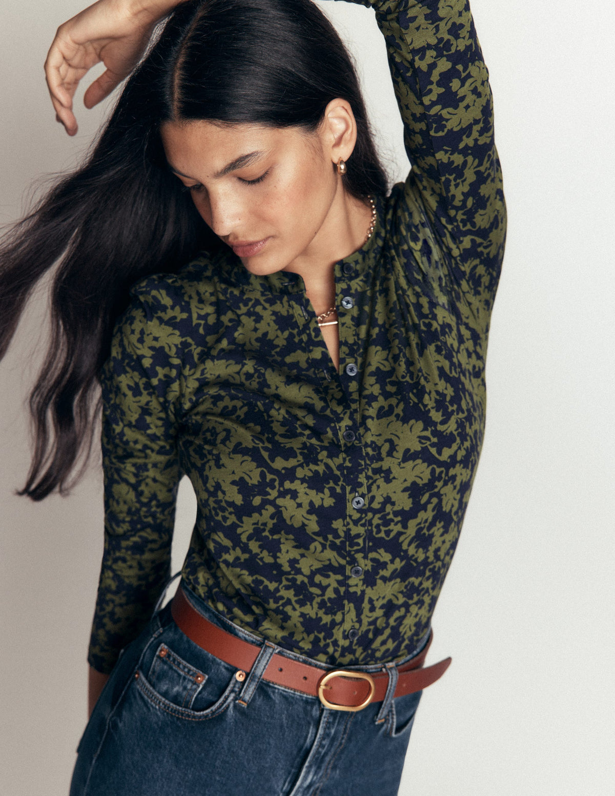 Supersoft Puff Sleeve Shirt-Sprayed leaf - Image 1