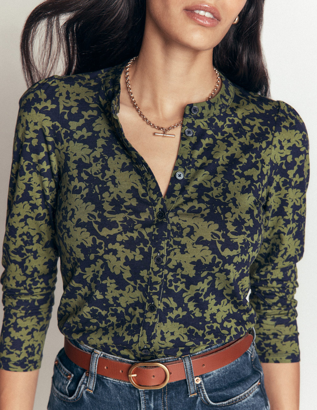 Supersoft Puff Sleeve Shirt-Sprayed leaf-2