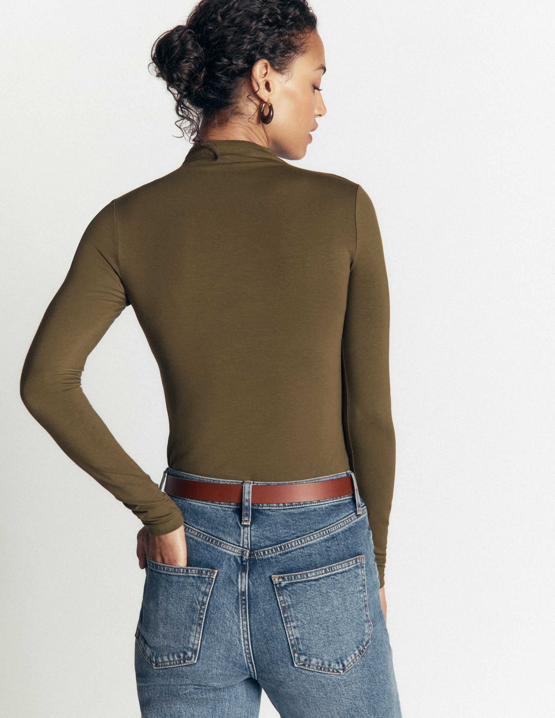 Tia Ruched High Neck Top-Dark Olive-3