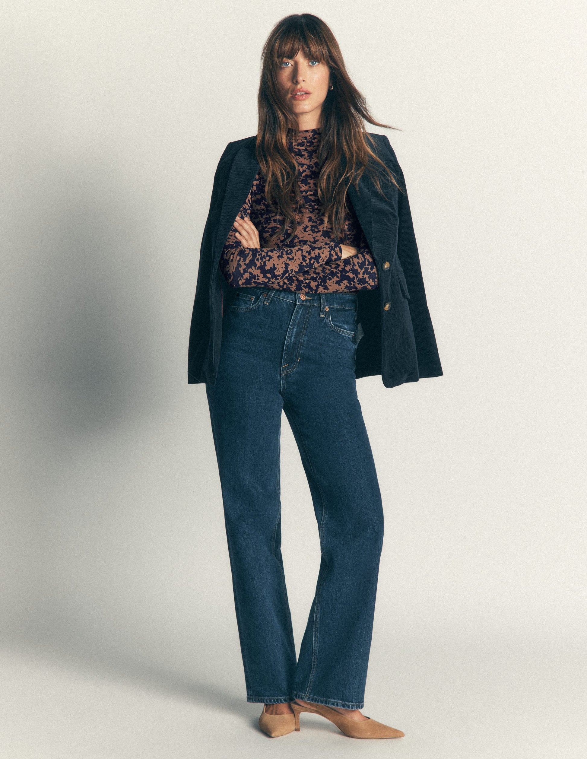 Tia Ruched High Neck Top-Cappuccino, Sprayed Leaf-1
