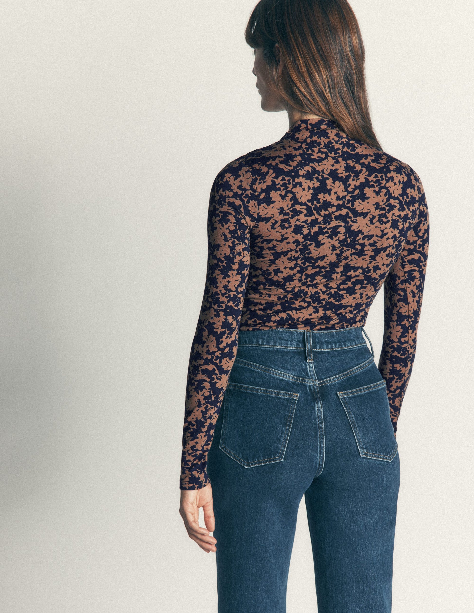 Tia Ruched High Neck Top-Cappuccino, Sprayed Leaf-3