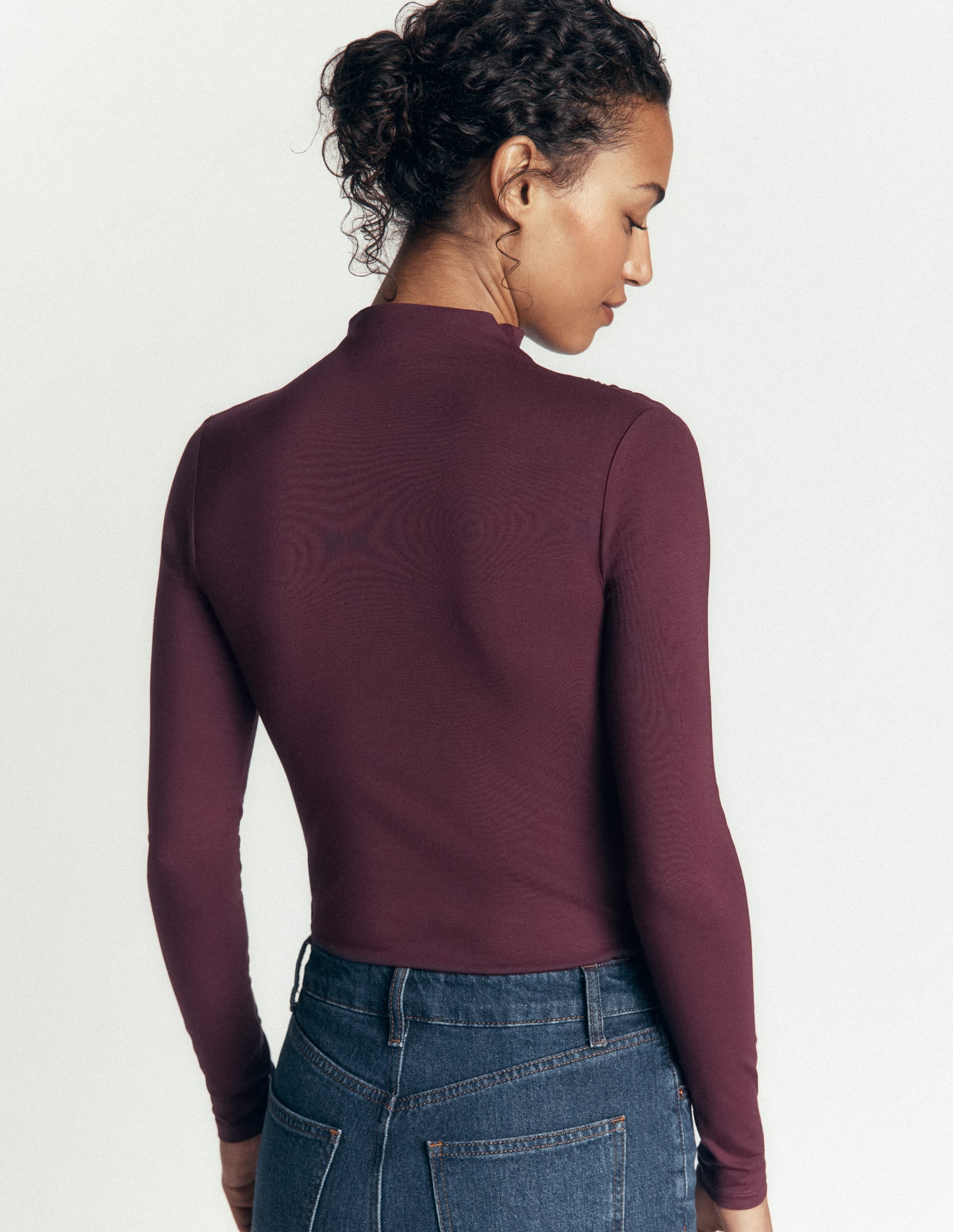 Tia Ruched High Neck Top-Dark Cherry - Image 3