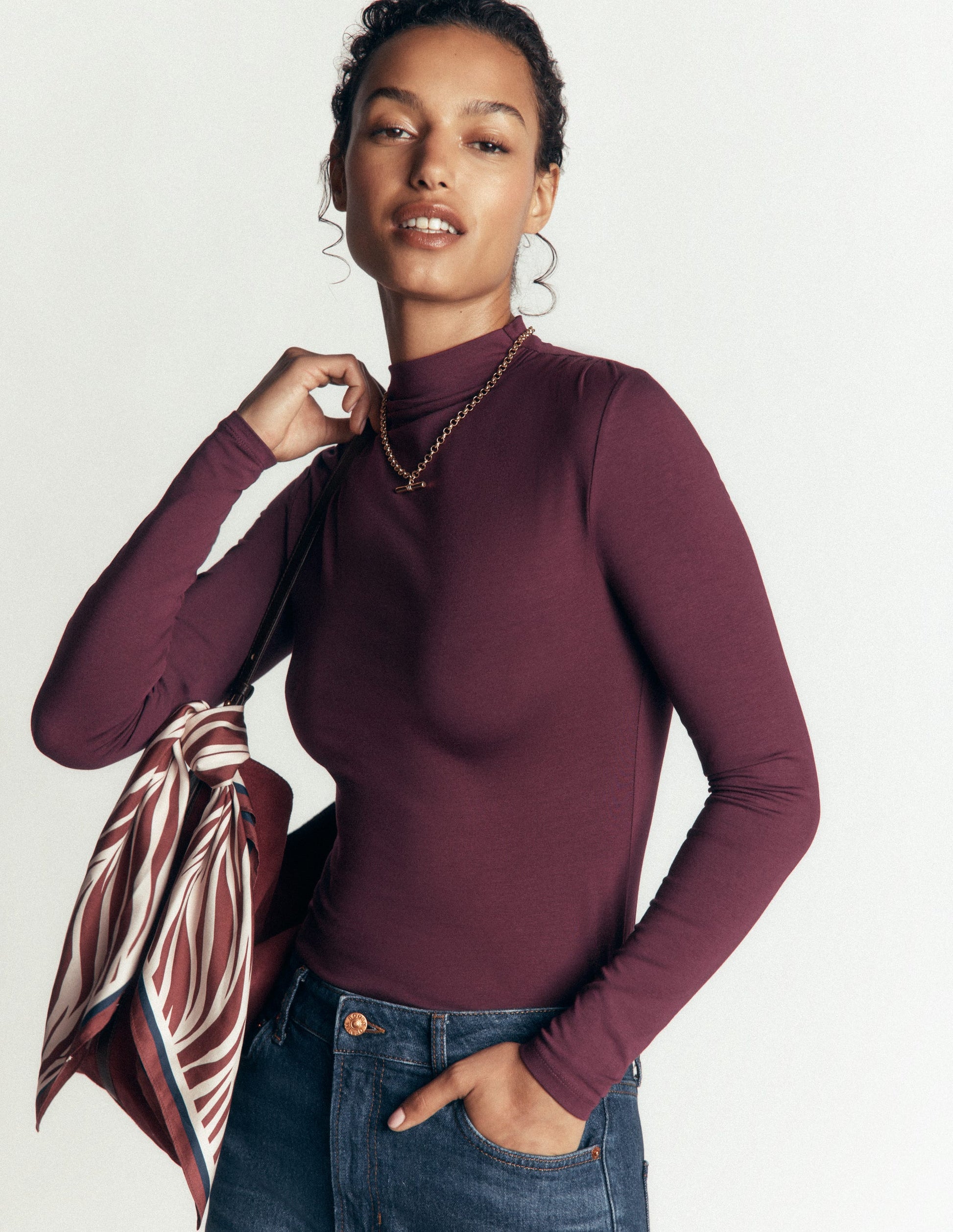 Tia Ruched High Neck Top-Dark Cherry-4
