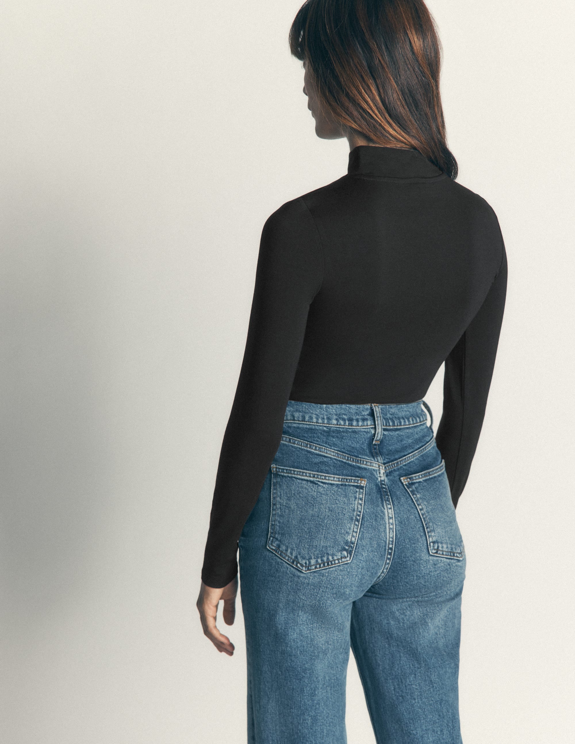 High Neck Jersey Top-Black - Image 3