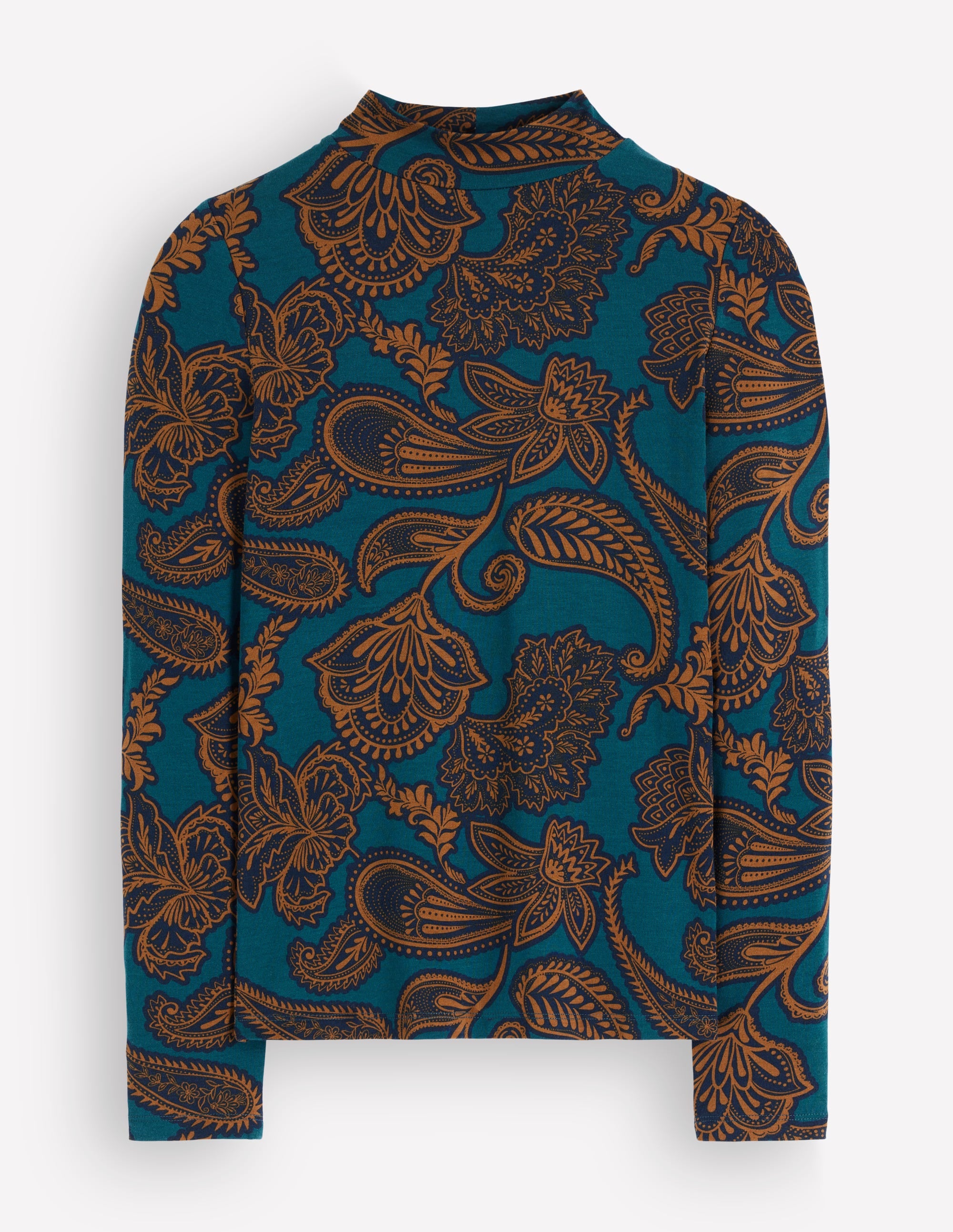 High Neck Jersey Top - Legion Blue, Paisley Bouquet | Boden UK