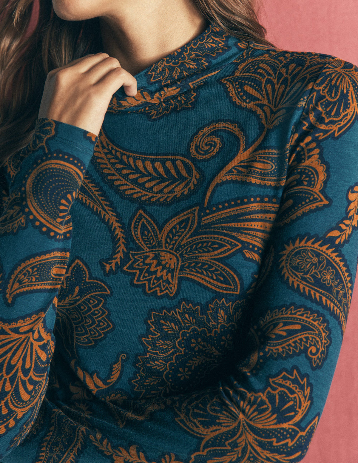 High Neck Jersey Top-Legion Blue, Paisley Bouquet-2