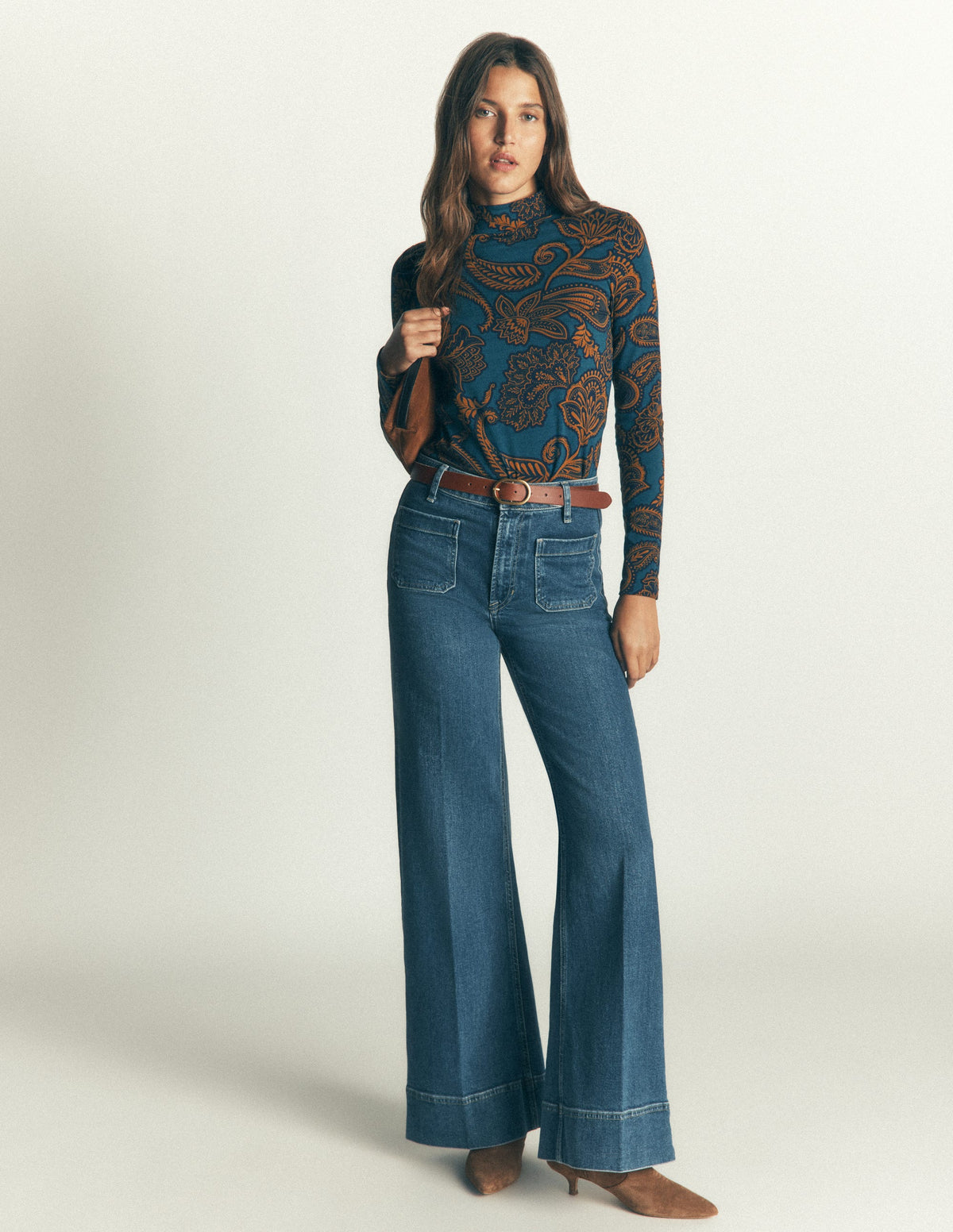 High Neck Jersey Top-Legion Blue, Paisley Bouquet-4