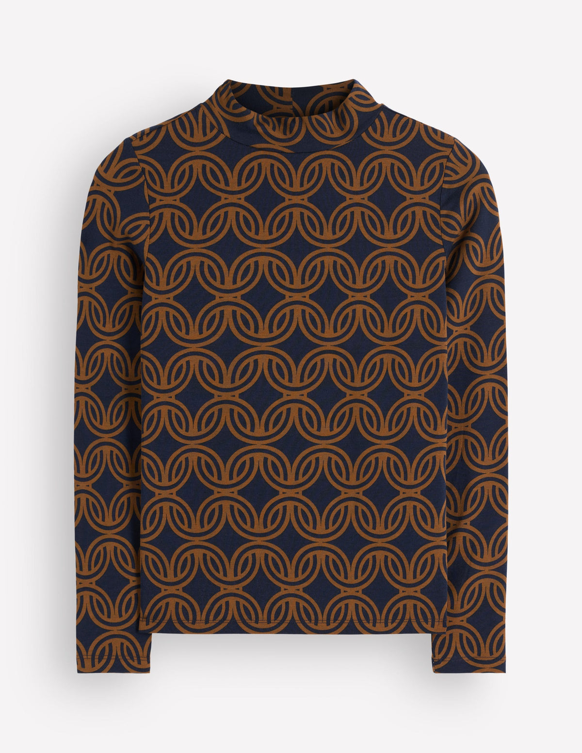 High Neck Jersey Top-French Navy, Geo Parade Mono - Image 7