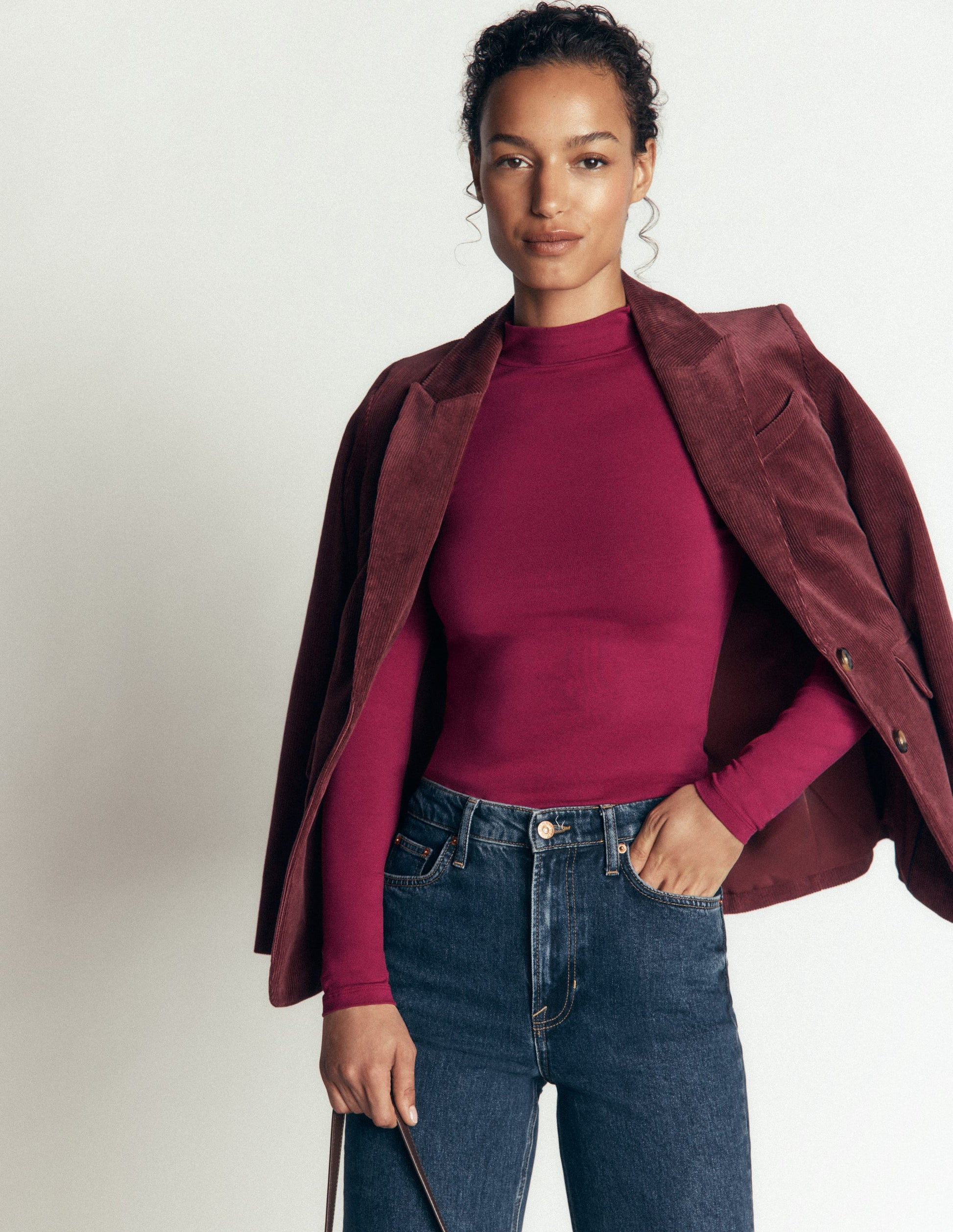 High Neck Long Sleeve-Beet Red-1