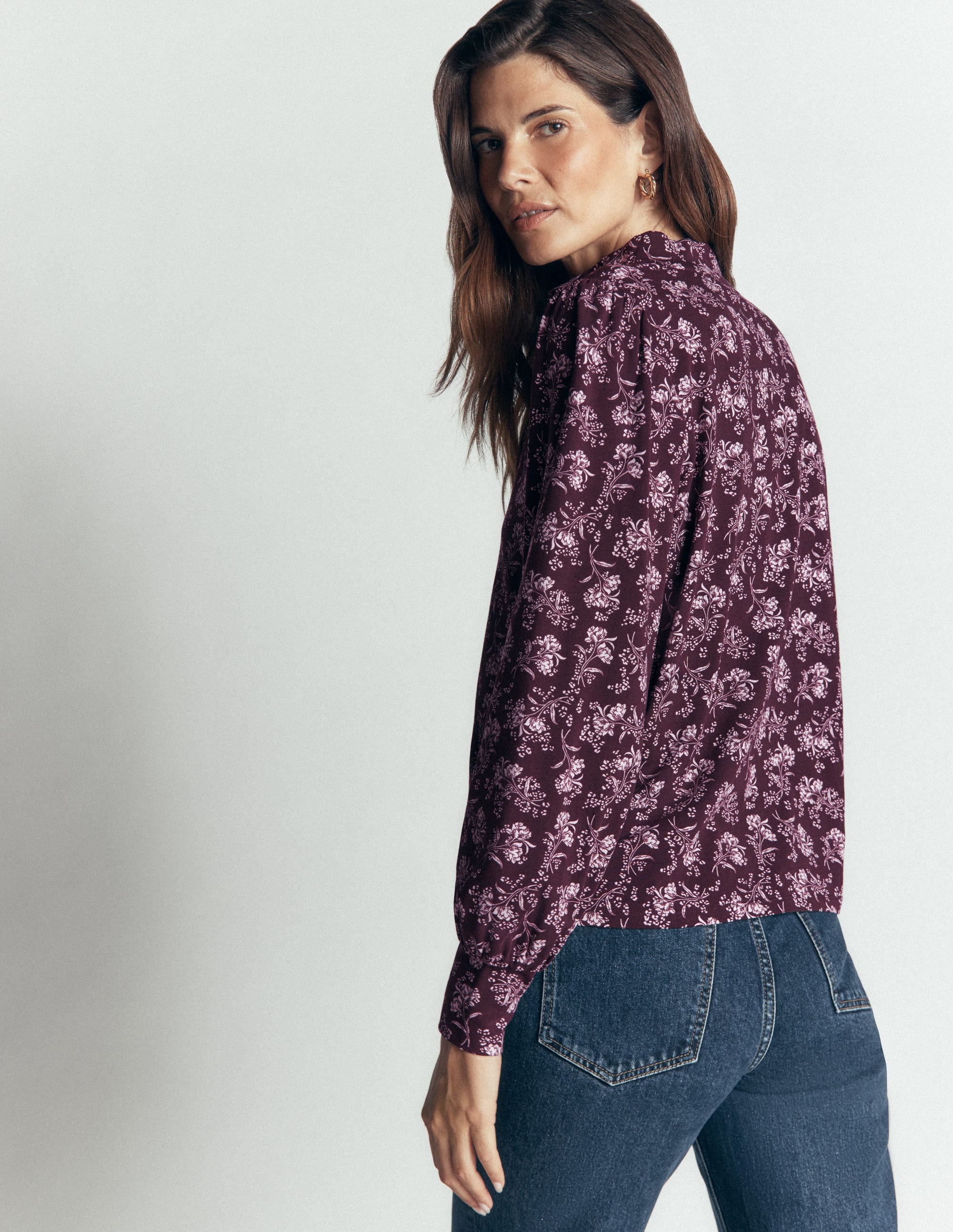 Isla Funnel Neck Button Blouse-Fudge, Enchanted Sprigs - Image 4