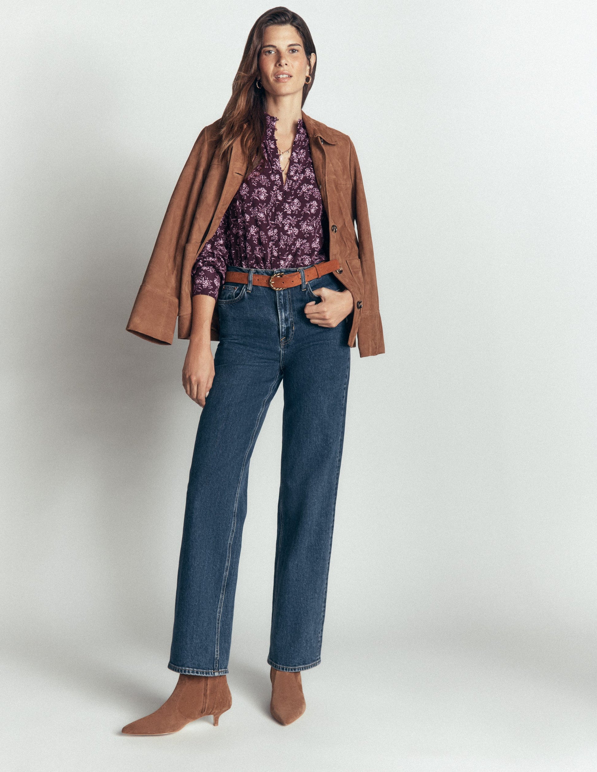 Isla Funnel Neck Button Blouse-Fudge, Enchanted Sprigs-6