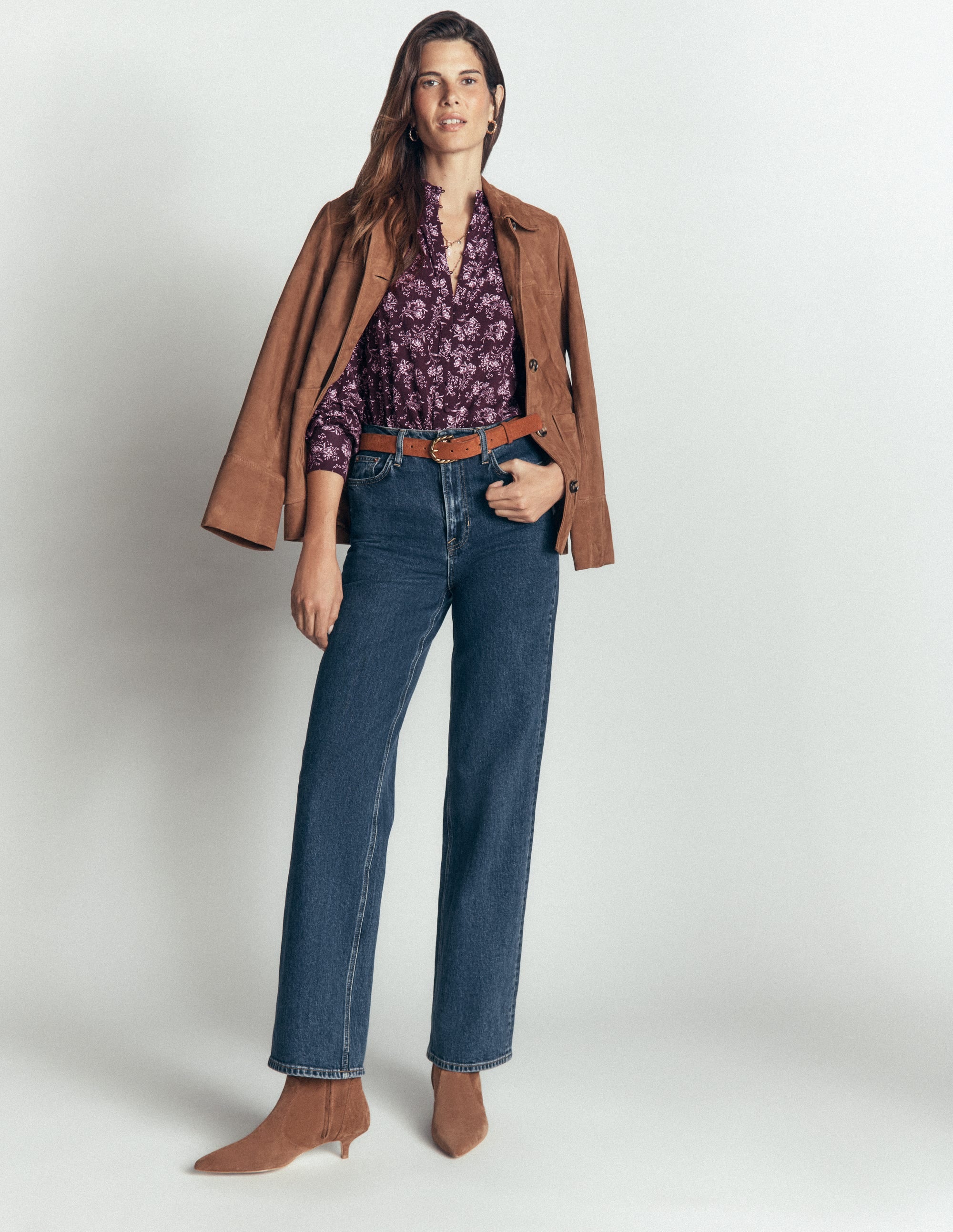 Isla Funnel Neck Button Blouse-Fudge, Enchanted Sprigs - Image 6