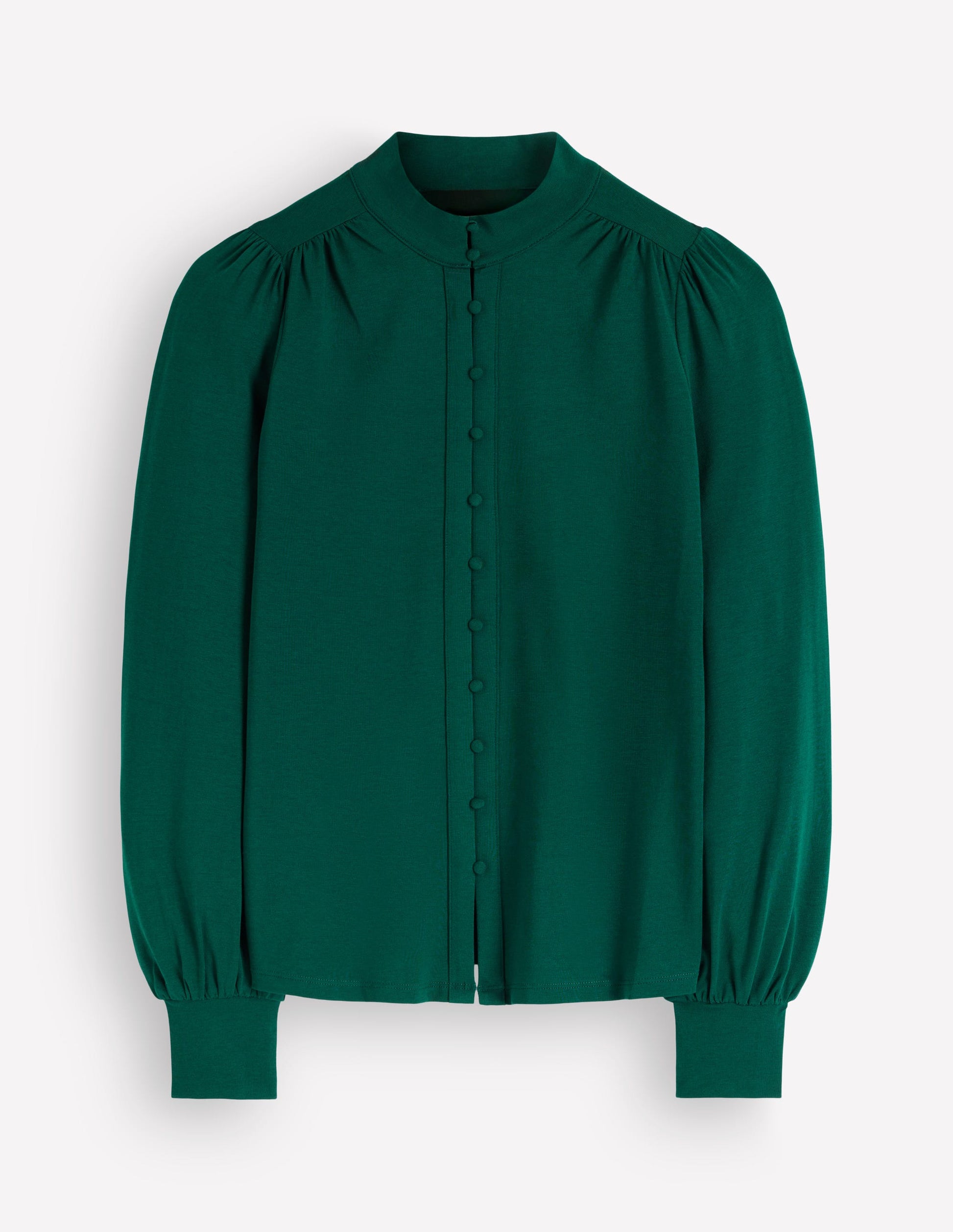 Isla Funnel Neck Button Blouse-Emerald Night-4