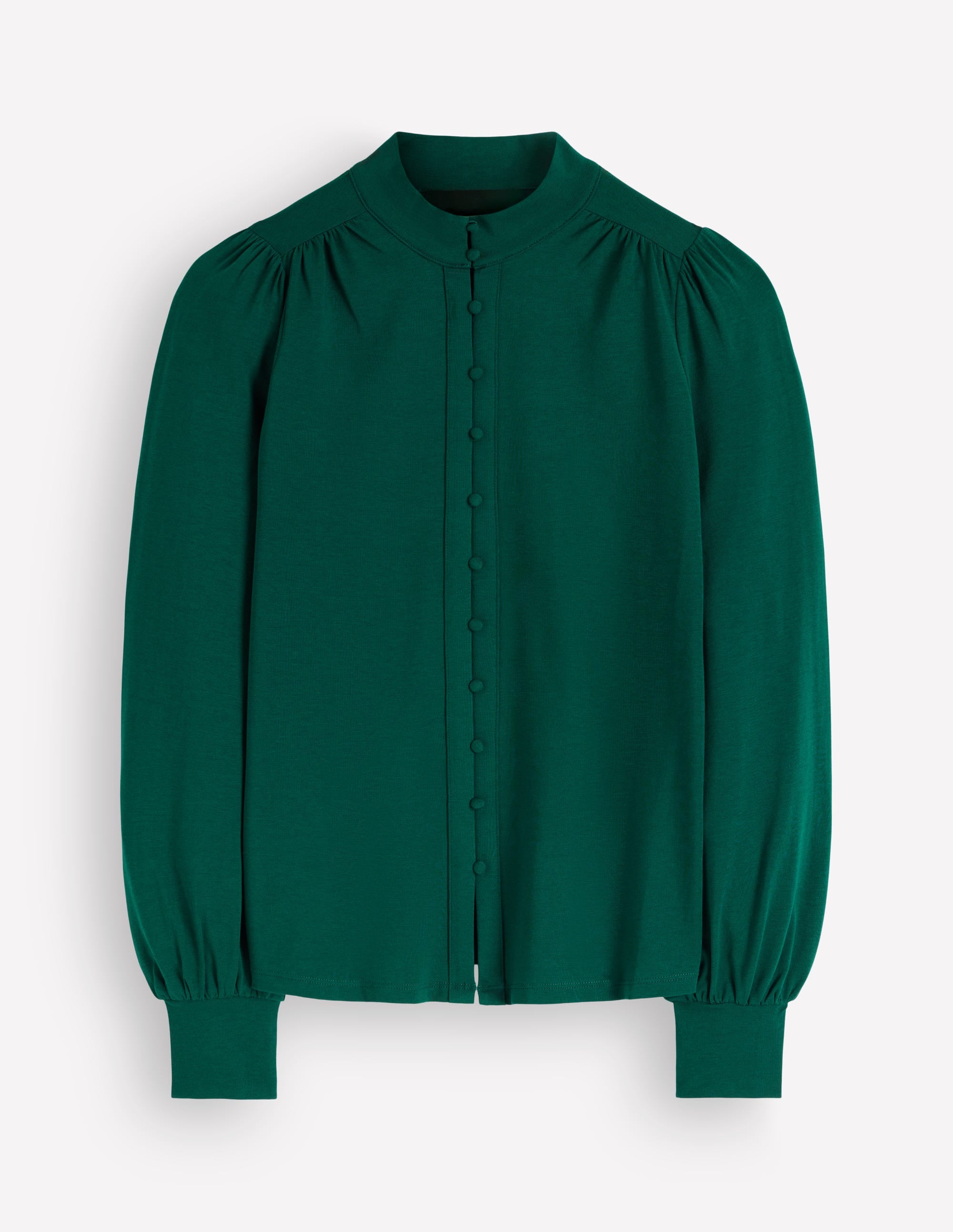 Isla Funnel Neck Button Blouse-Emerald Night - Image 4