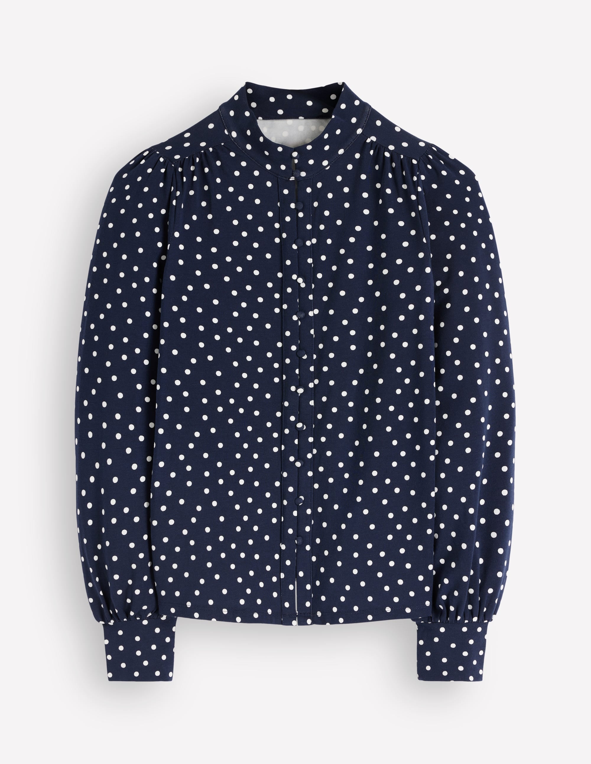 Isla Funnel Neck Button Blouse-Navy Spot - Image 4