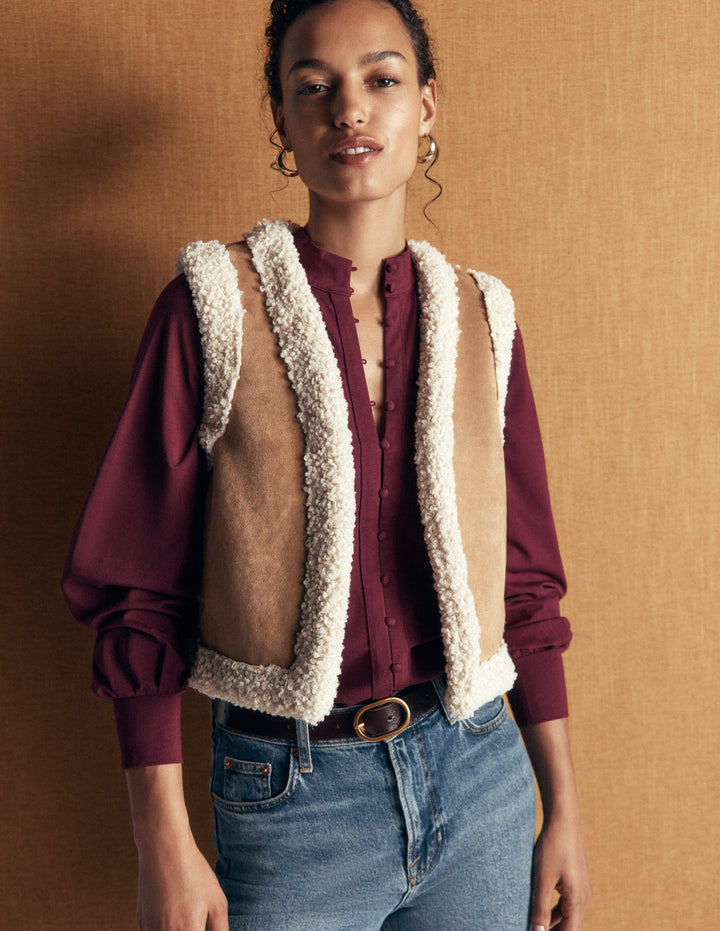 Isla Funnel Neck Button Blouse-Deep Wisteria