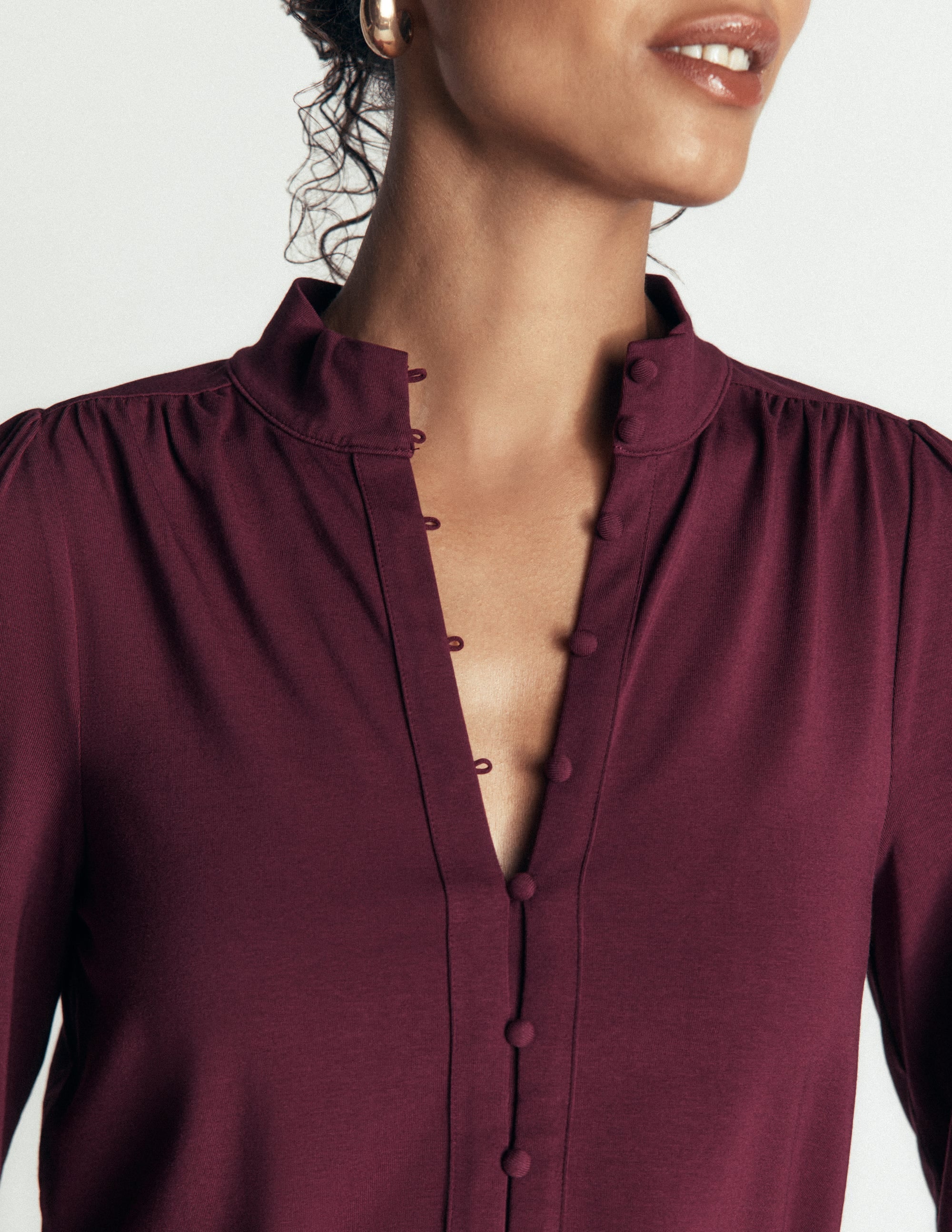 Isla Funnel Neck Button Blouse-Deep Wisteria - Image 2