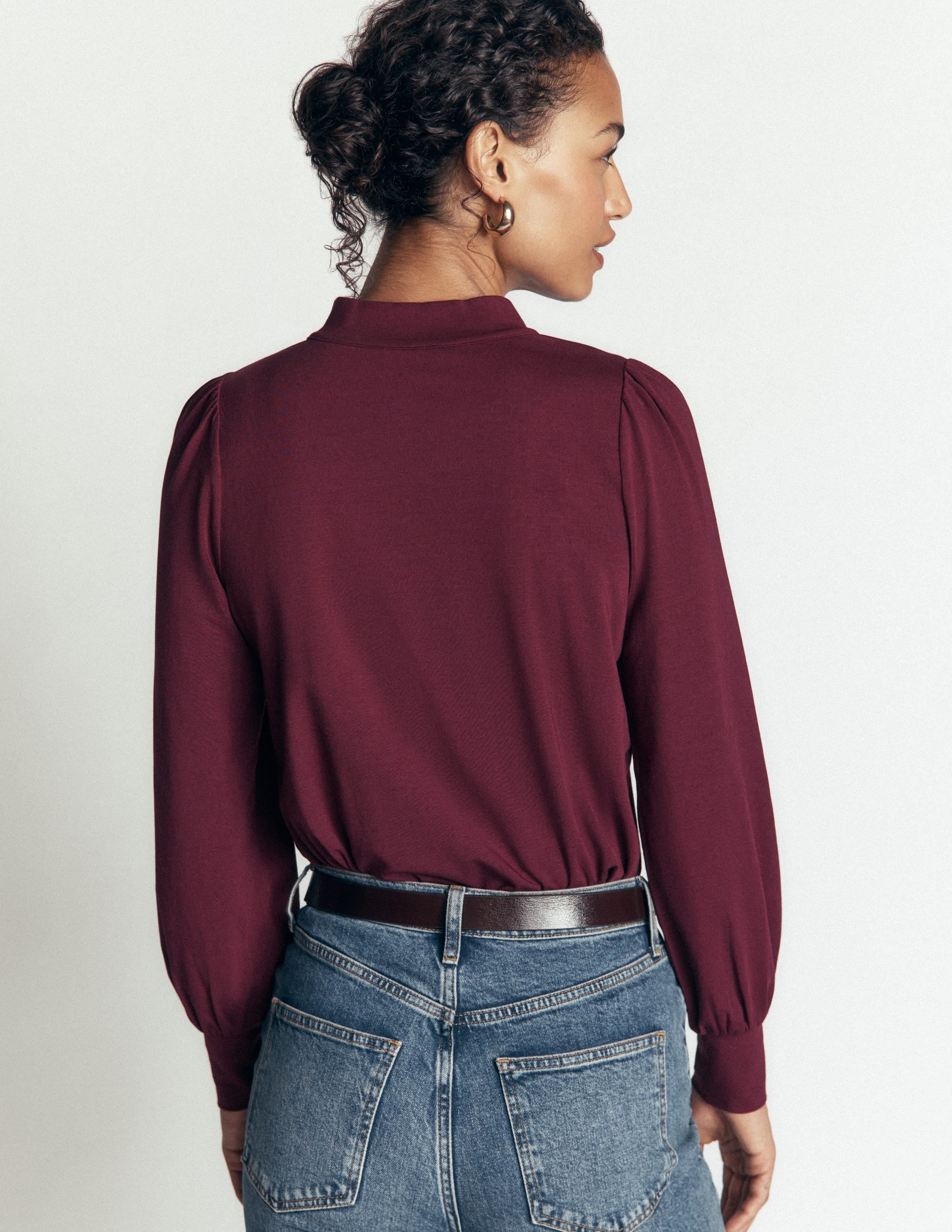 Isla Funnel Neck Button Blouse-Deep Wisteria - Image 3