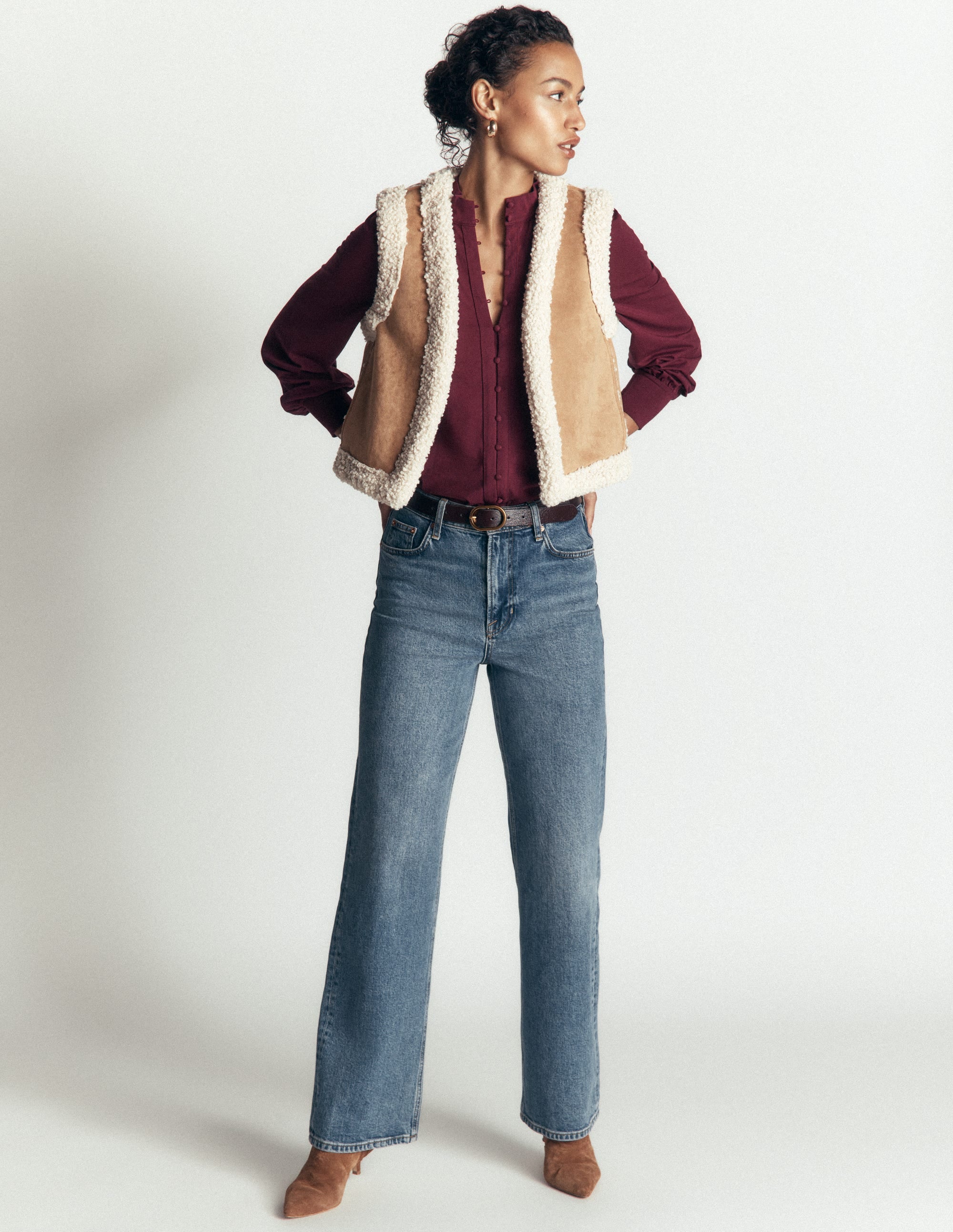 Isla Funnel Neck Button Blouse-Deep Wisteria - Image 4