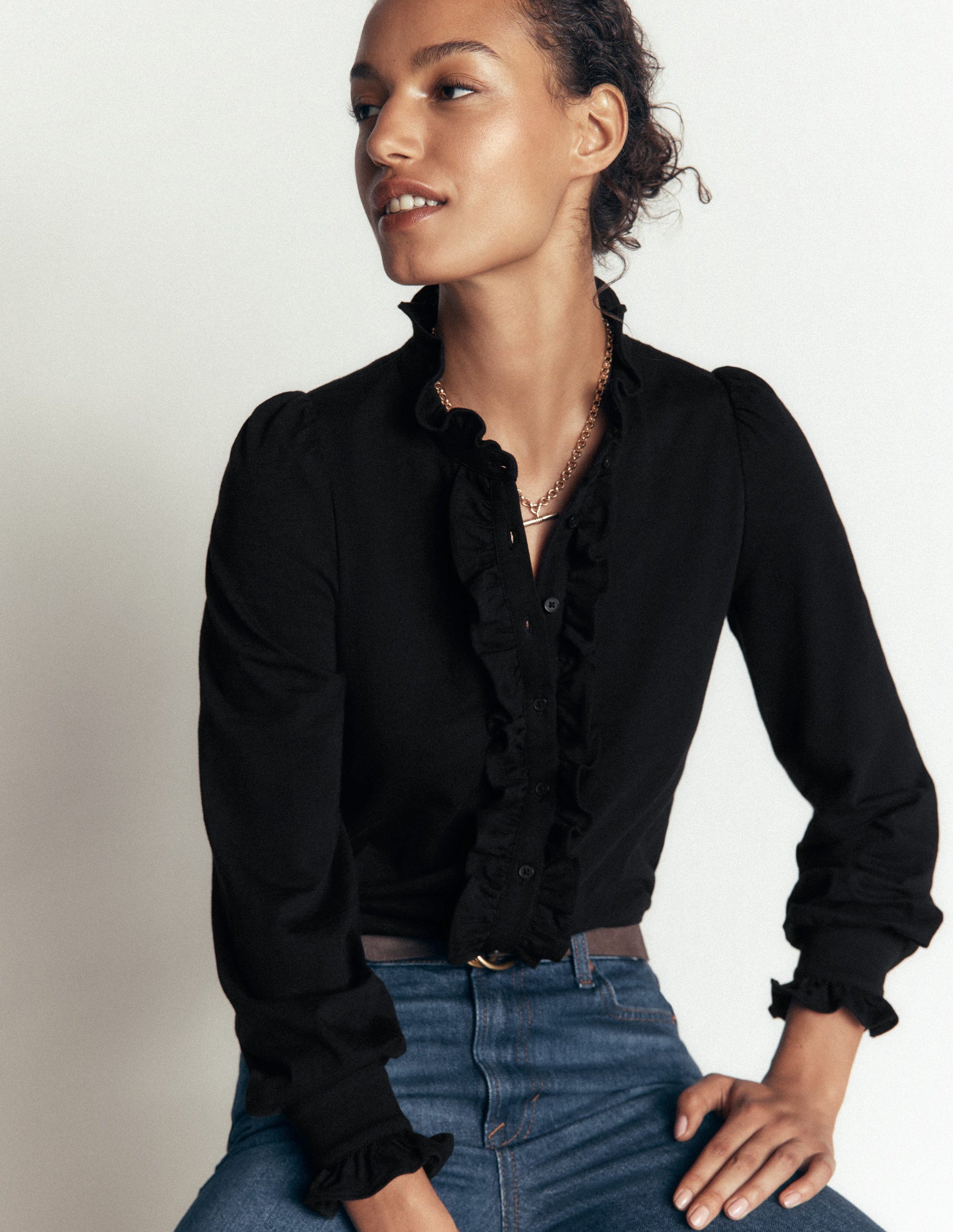 Mega Frill Blouse-Black-1