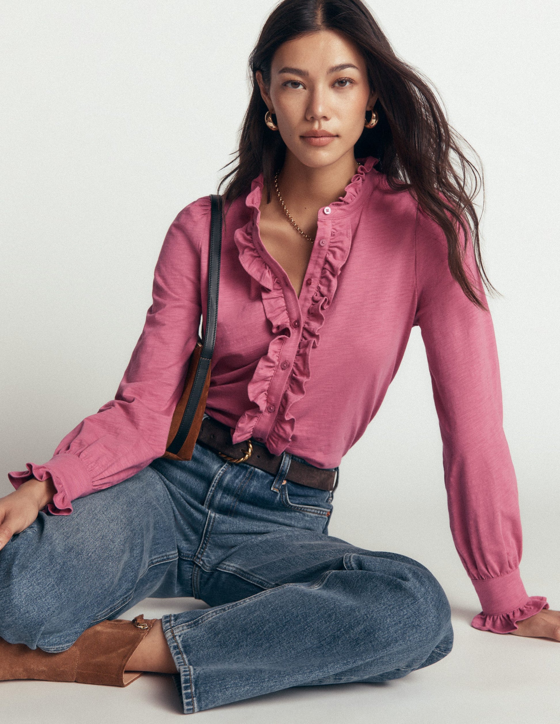 Jersey Frill Blouse-Pink Heather-1