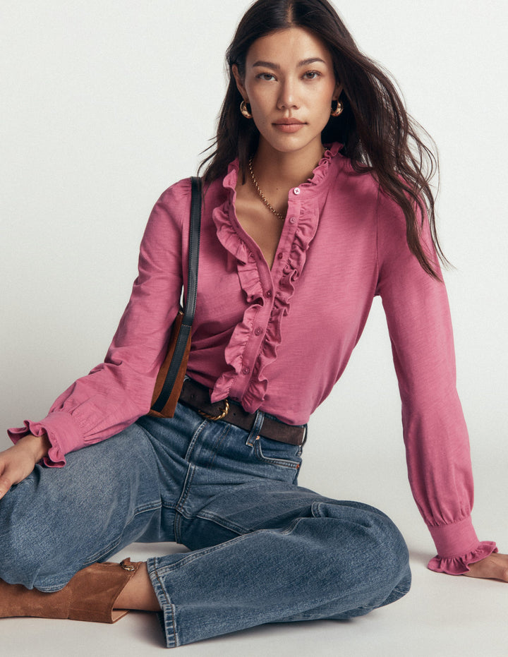 Jersey Frill Blouse-Pink Heather