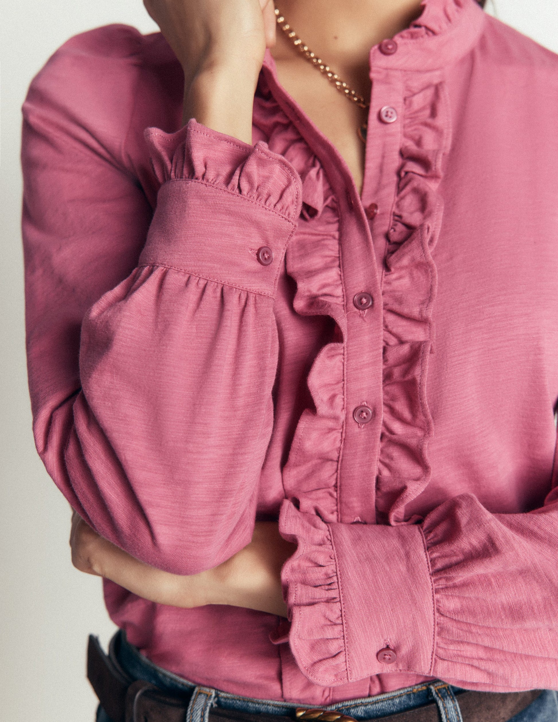 Jersey Frill Blouse-Pink Heather-2