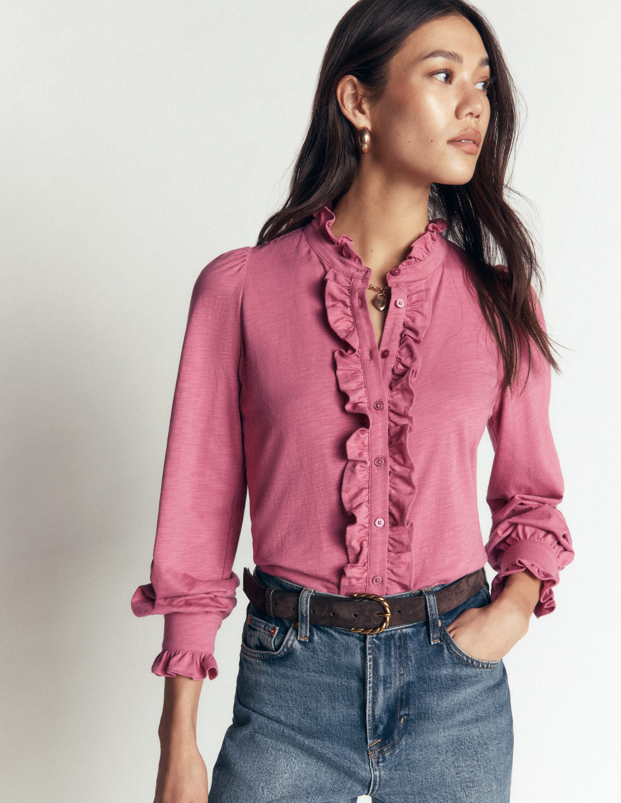 Jersey Frill Blouse-Pink Heather - Image 4